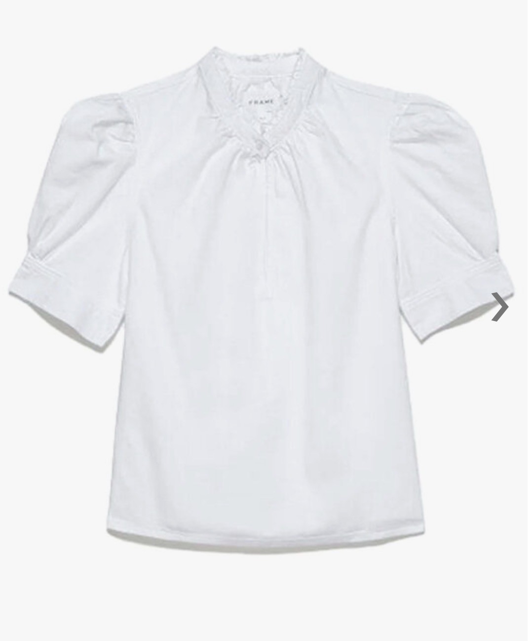 FRAME Deep V Ruffle Collar Top Blanc White Size Extra Small Puff Sleeve Blouse