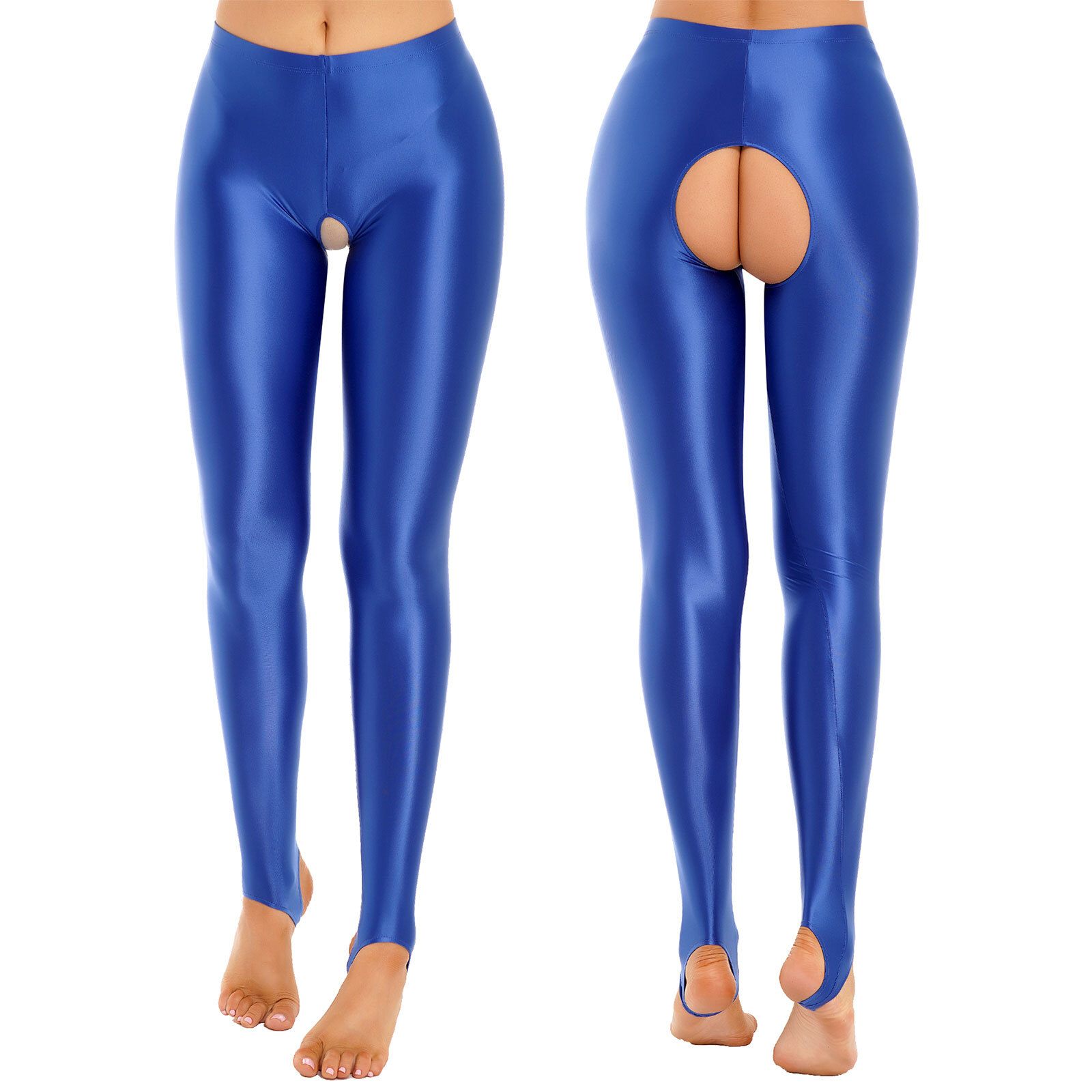 Women’s Crotchless Glossy Stretchy Foot Fitness Yoga Tights Long Pants Shapewear