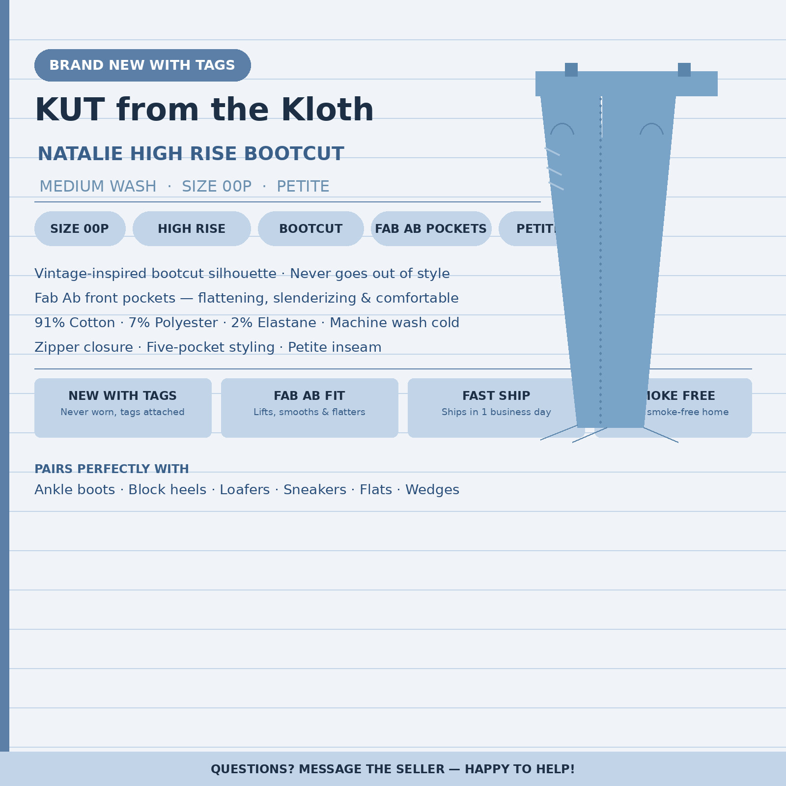 KUT from the Kloth Women’s Natalie High Rise Fab Ab Bootcut Jeans Size 00P