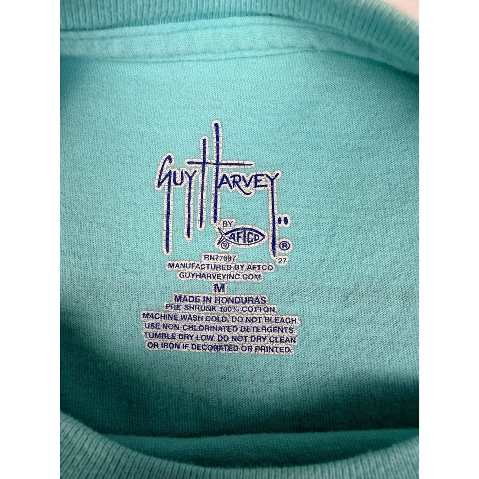 Guy Harvey Southern Originals Pocket Tee Marlin Fishing Aqua Medium