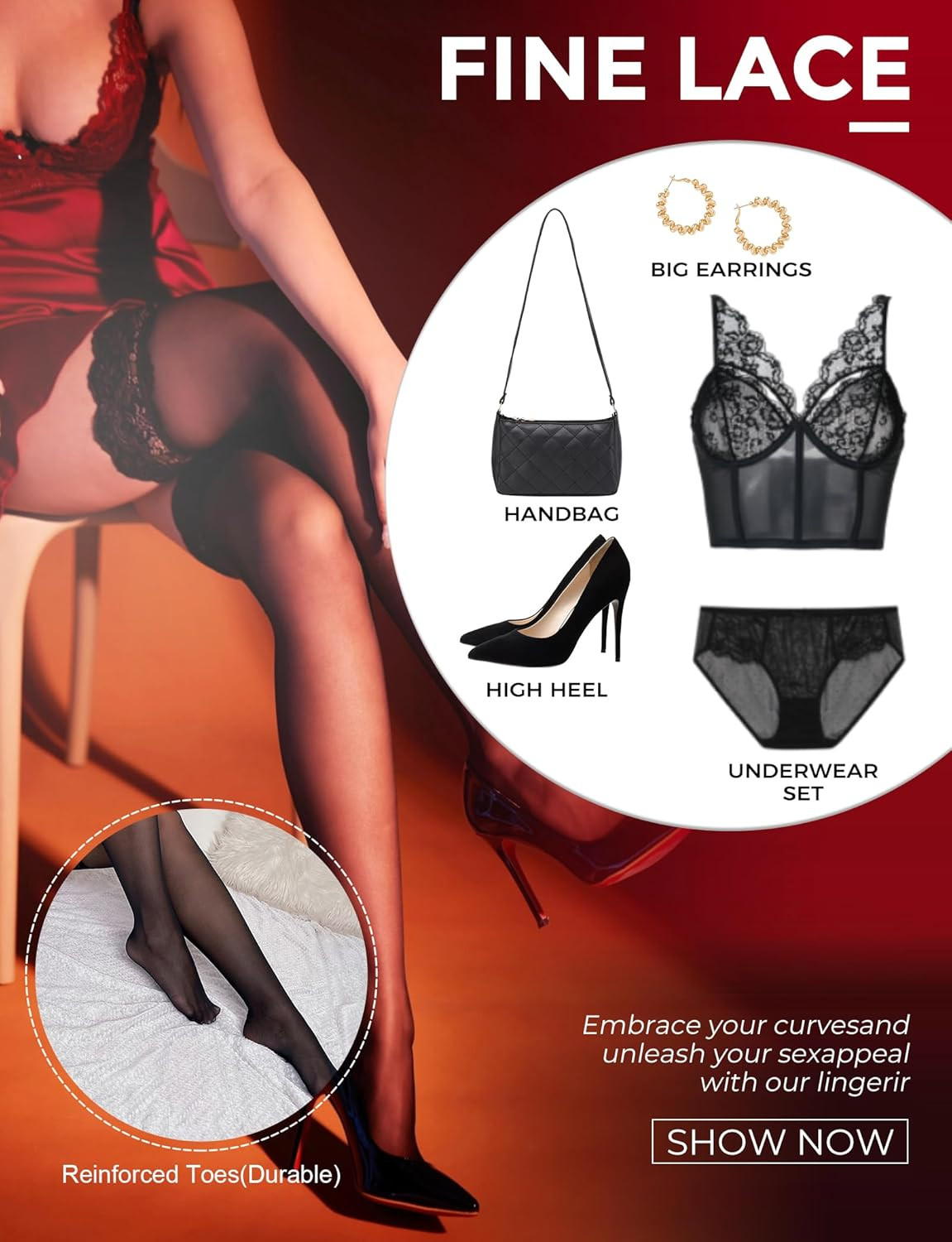 Black Thigh High Stockings for Women – Lace Top Sexy Thigh Highs Pantyhose, plus