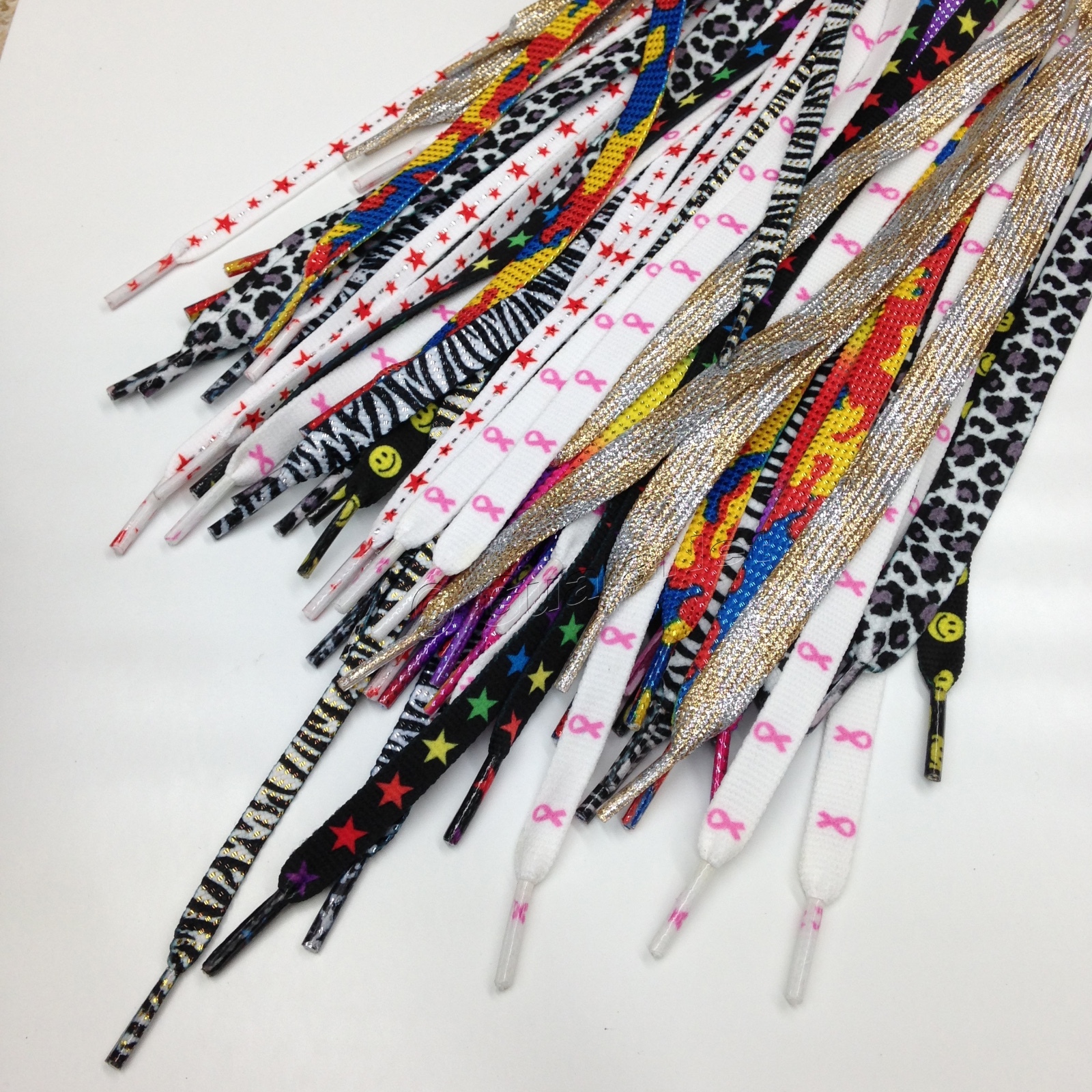 RARE COLORED Shoelaces Metallic Shoe Strings Glitter Novelty Printed Flat Laces
