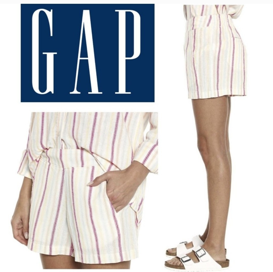 NEW GAP Ladies Linen Pull On Elastic Waistband Short – Dotted Sun Stripe X-Small
