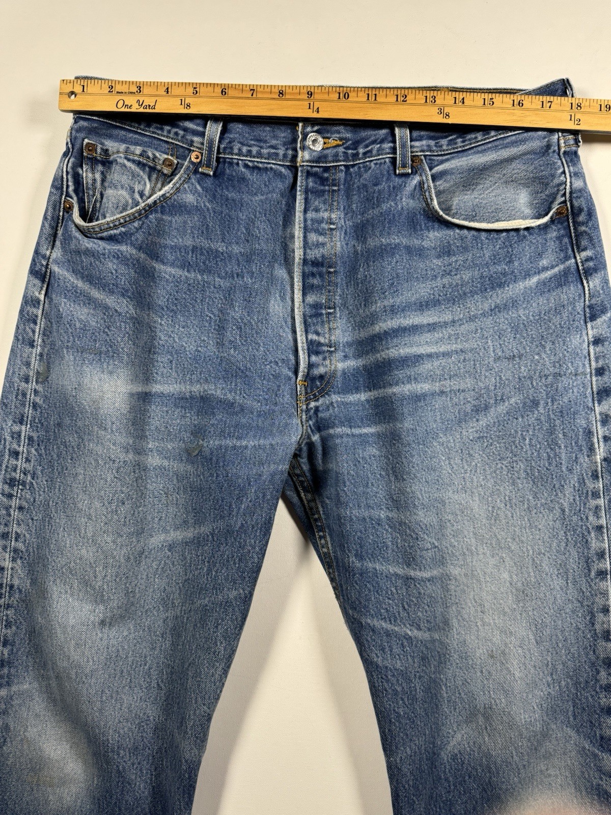 Levi’s 501 Original Fit Jeans Men’s 36×32 Blue Button Fly Distressed Y2K