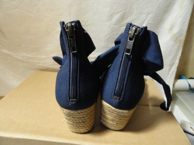 WOMENS UGG TRACI ESPADRILLE CORK WEDGE NAVY BLUE SANDALS ANKLE BOW/ZIP BACK 8.5