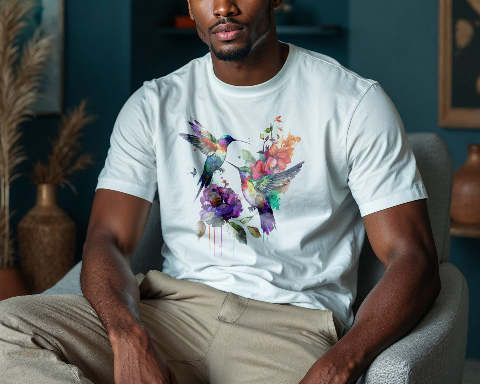 Watercolor Hummingbird Shirt – Colorful Floral Bird Art Tee A448