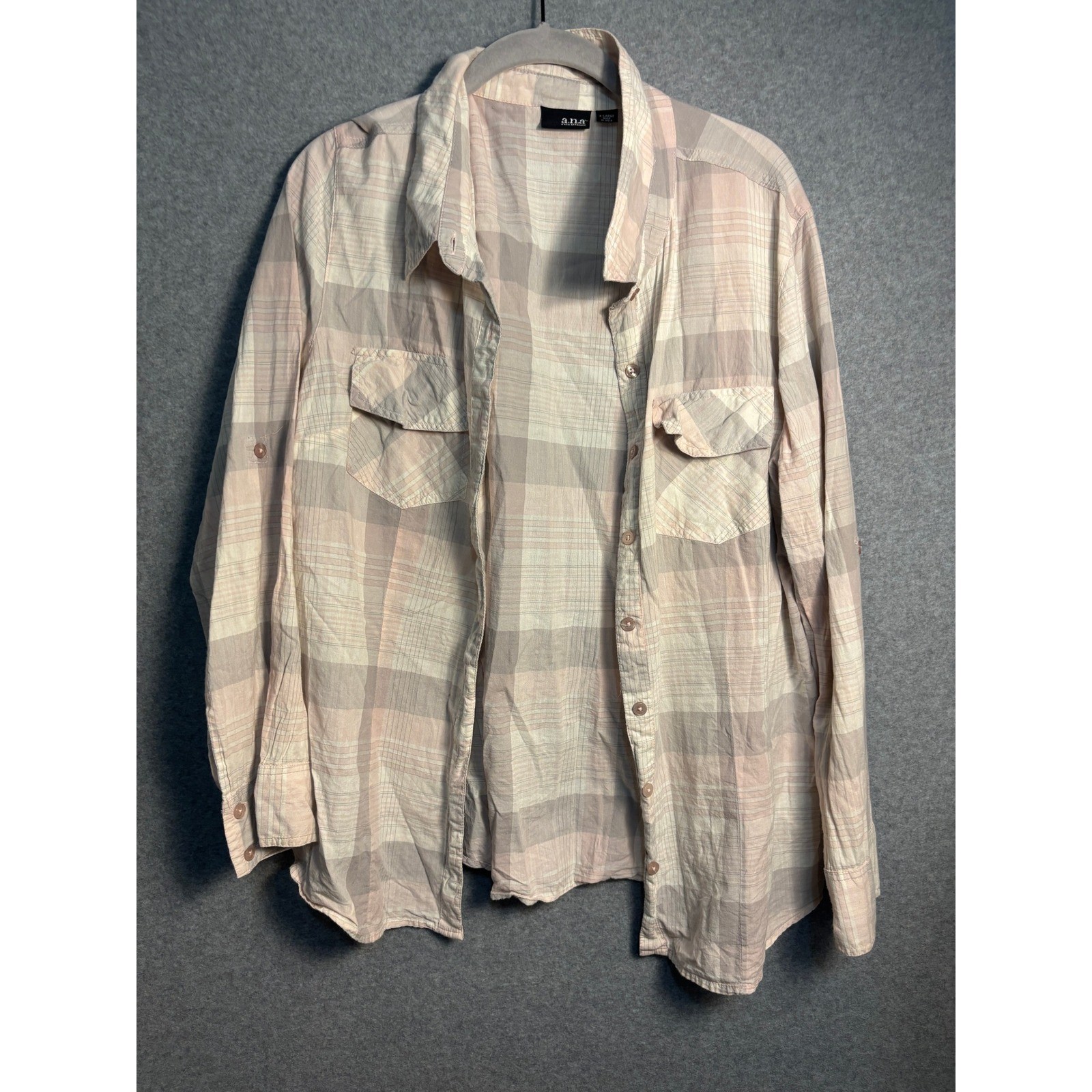 a.n.a Lightweight Plaid Button Up Shirt Women XL Soft Grunge Cottagecore