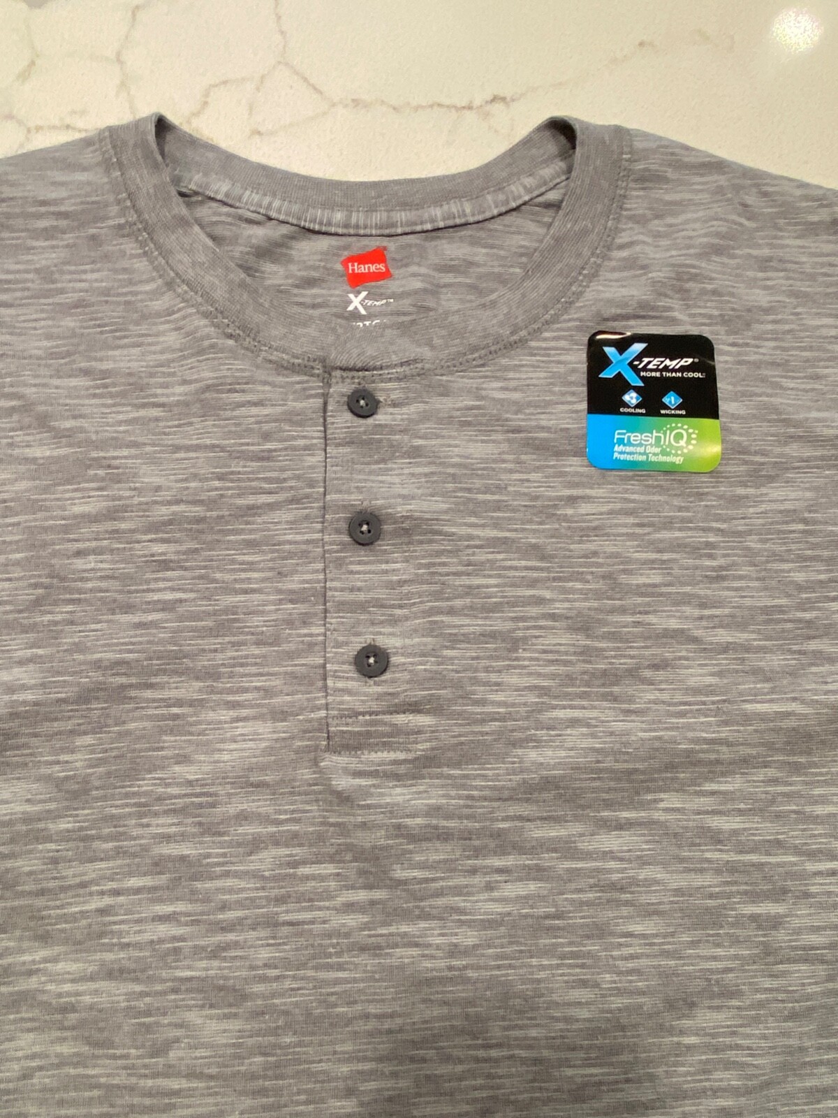NHanes Men’s X-Temp W/Fresh Iq Long Sleeve Henley, Dada Grey, XX-Large