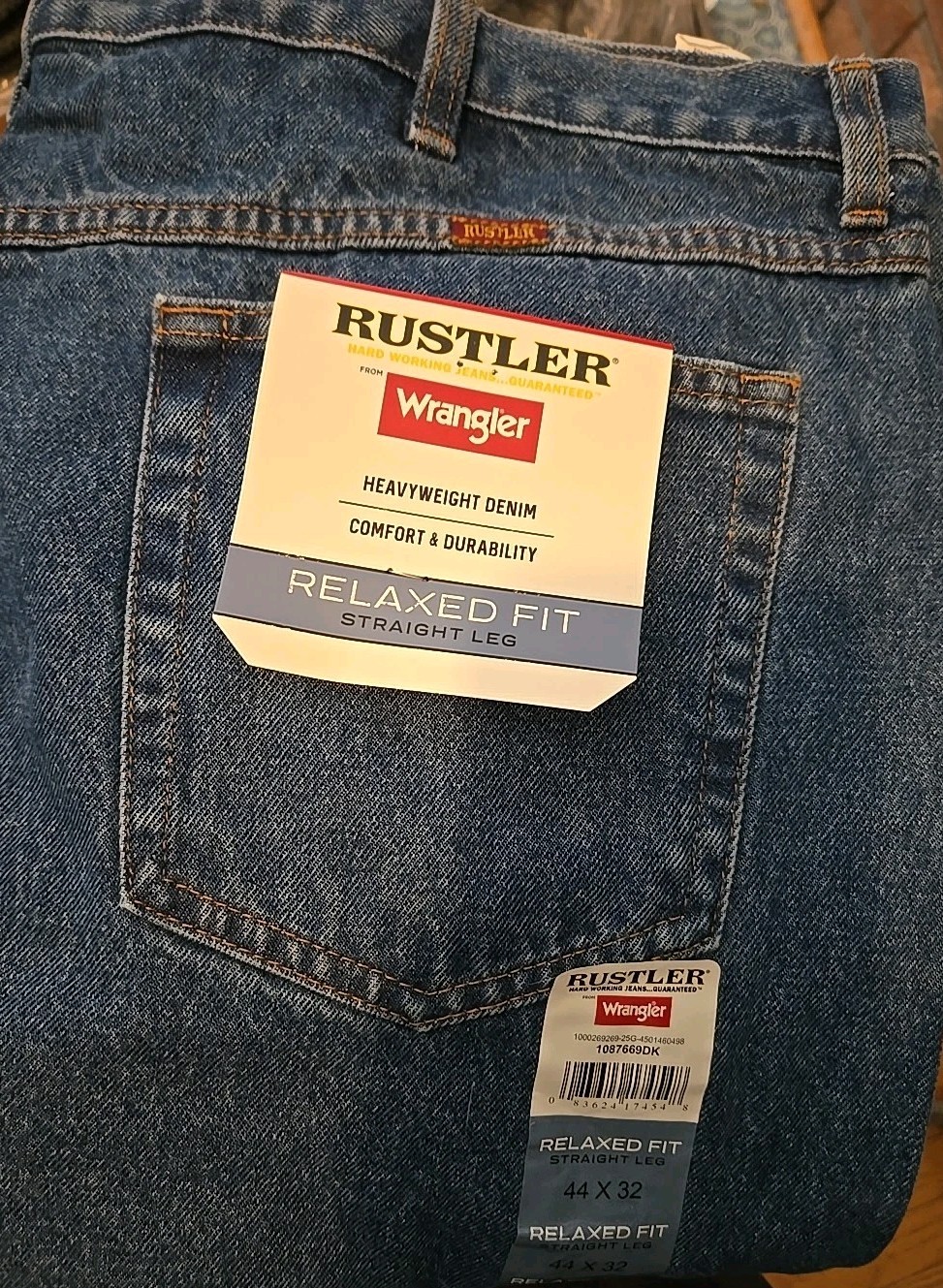 Rustler By Wrangler Men’s Relaxed Fit Straight Leg BLUE Jeans 44 X 32 NWT