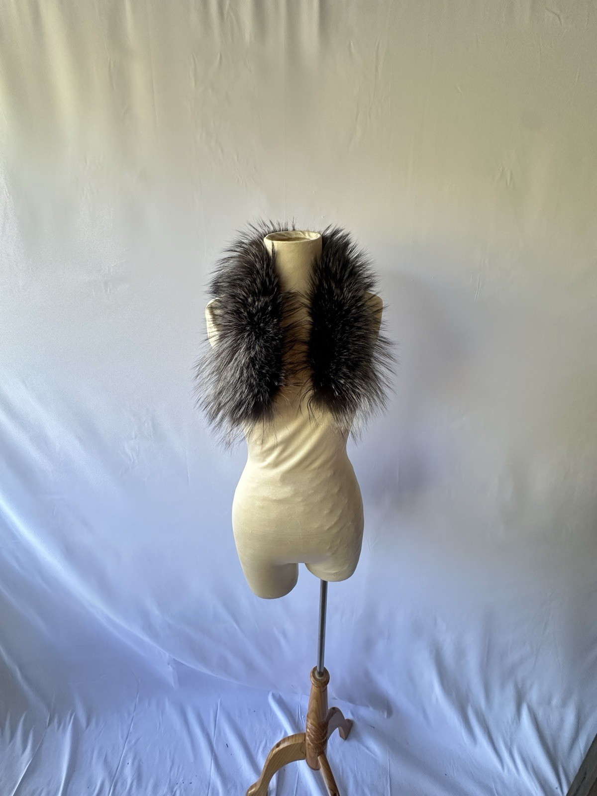 Vintage W by Worth Black Cashmere Hooded Shrug with Removable Fur Trim