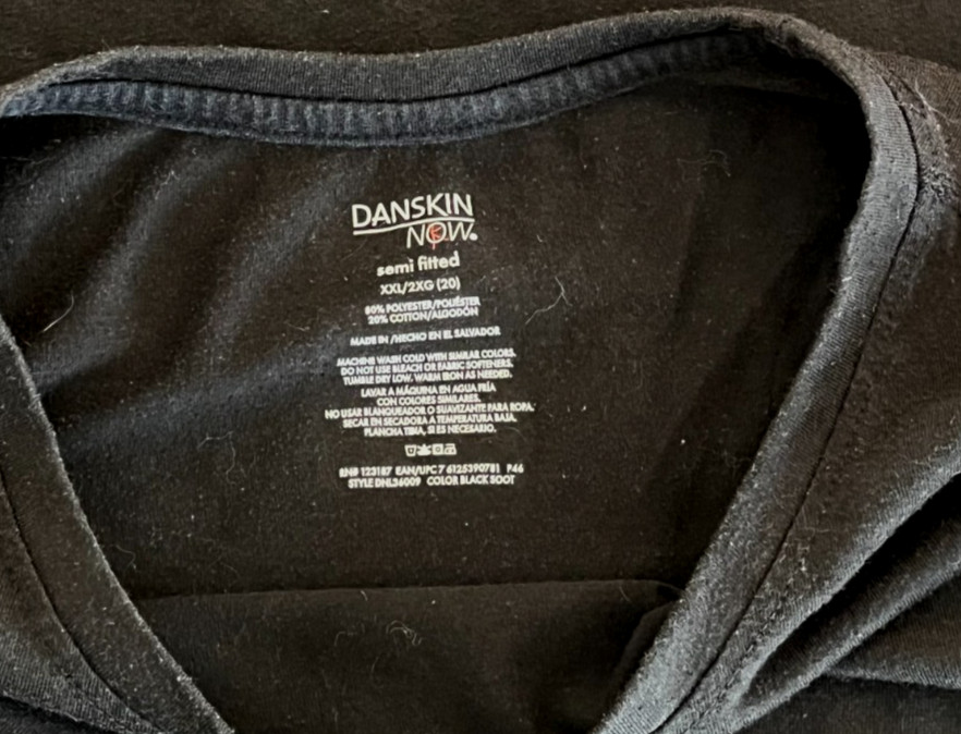 Danskin Now Black Semi Fitted Long Sleeve Tee, Poly/Cotton, Size 2XL