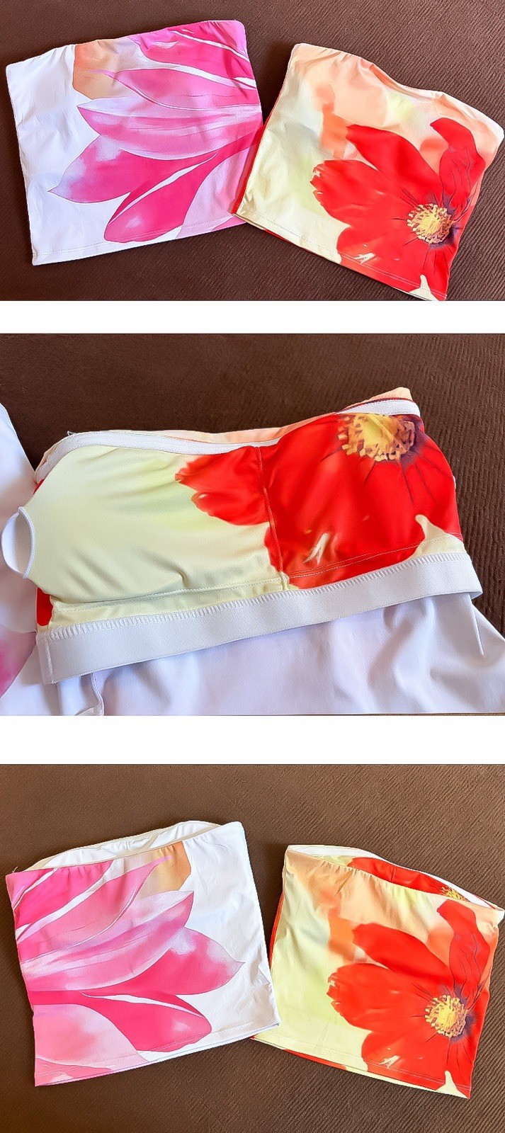 Women’s Strapless Floral Tube Top White/Red Quick-Dry Breathable Fitness Top
