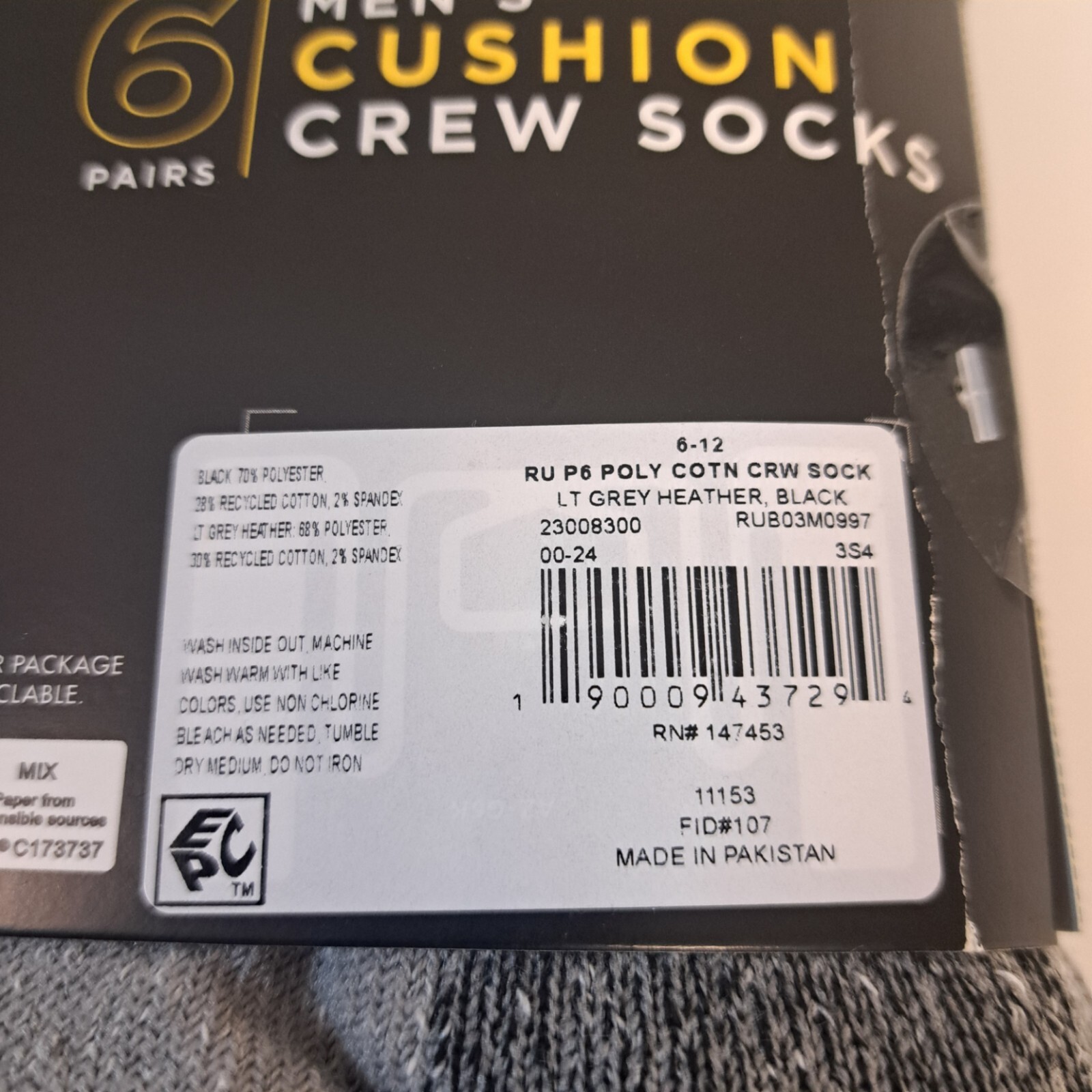 New Rustler by Wrangler Men’s Cushion Crew Socks, 6 Pairs, Shoe Size 6-12