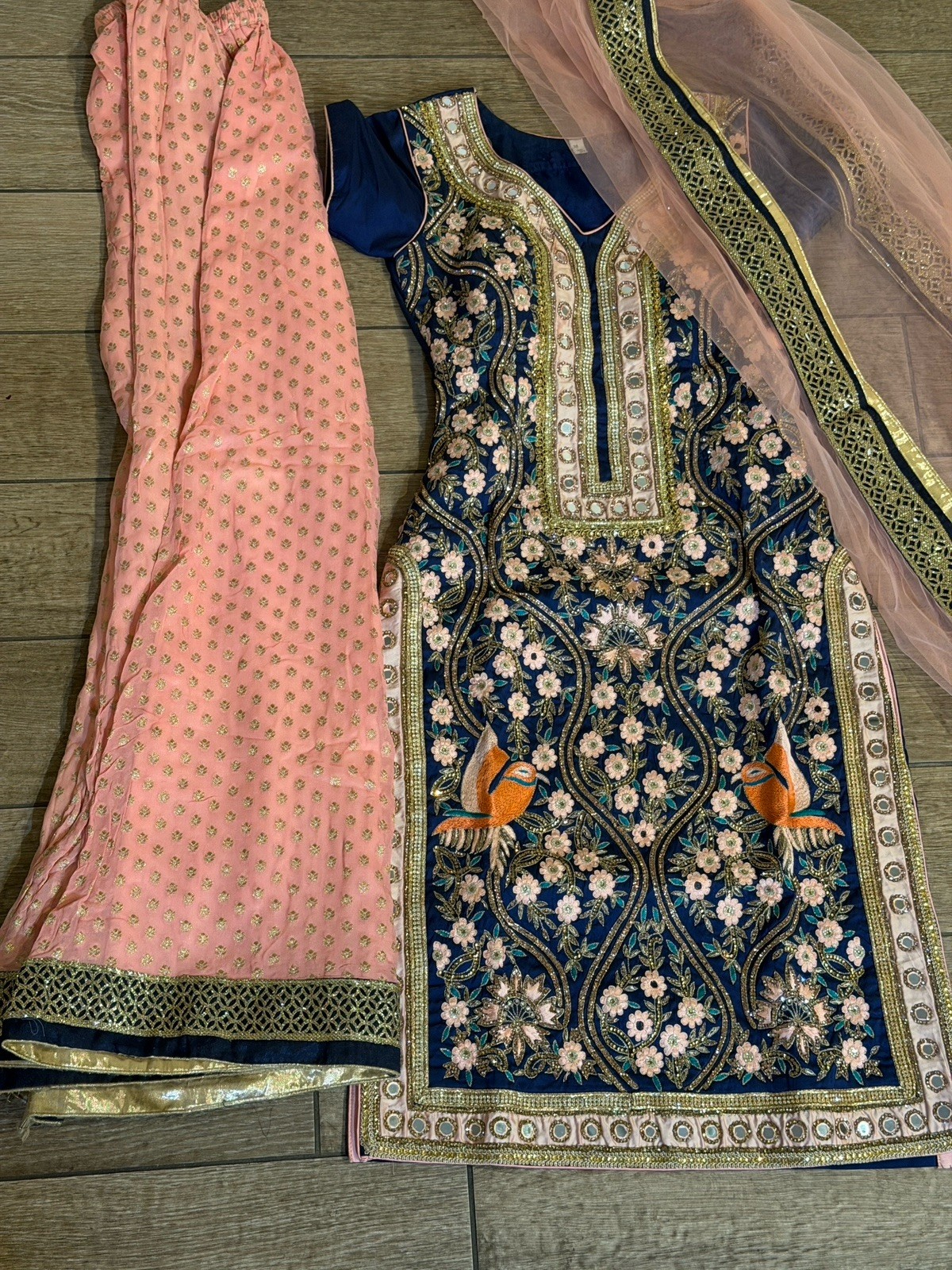 Women’s Embroidered Net Salwar Kameez Set w/ Net Dupatta One Size Multi