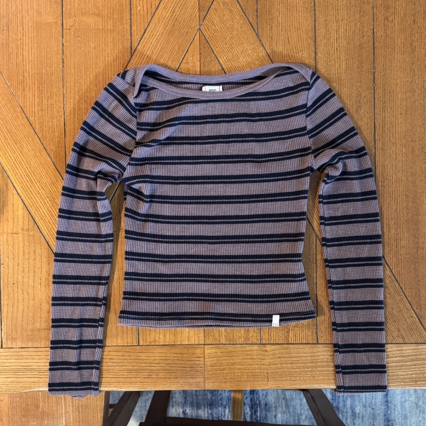 BDG Urban Outfitters Purple Black Striped Waffle Knit Thermal Crop Top Small