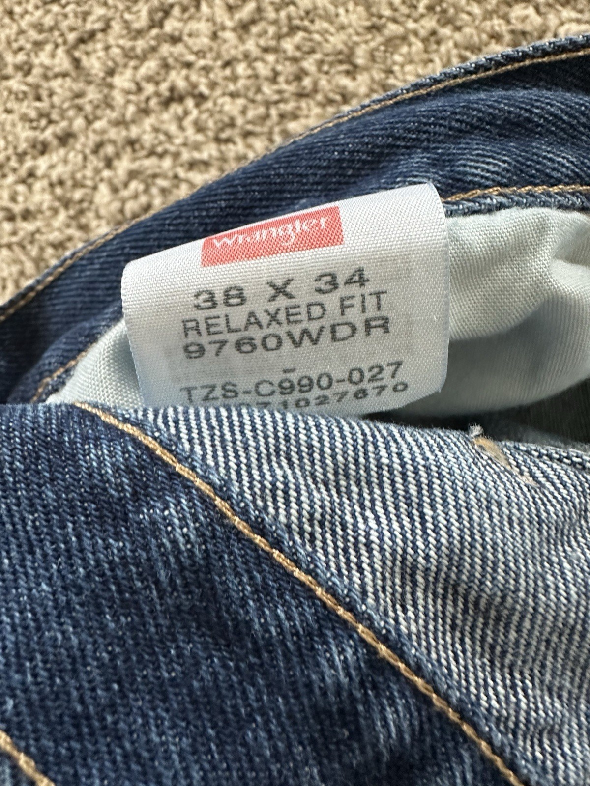 WRANGLER FIVE STAR PREMIUM DENIM RELAXED FIT JEANS 38×34 DARK WASH