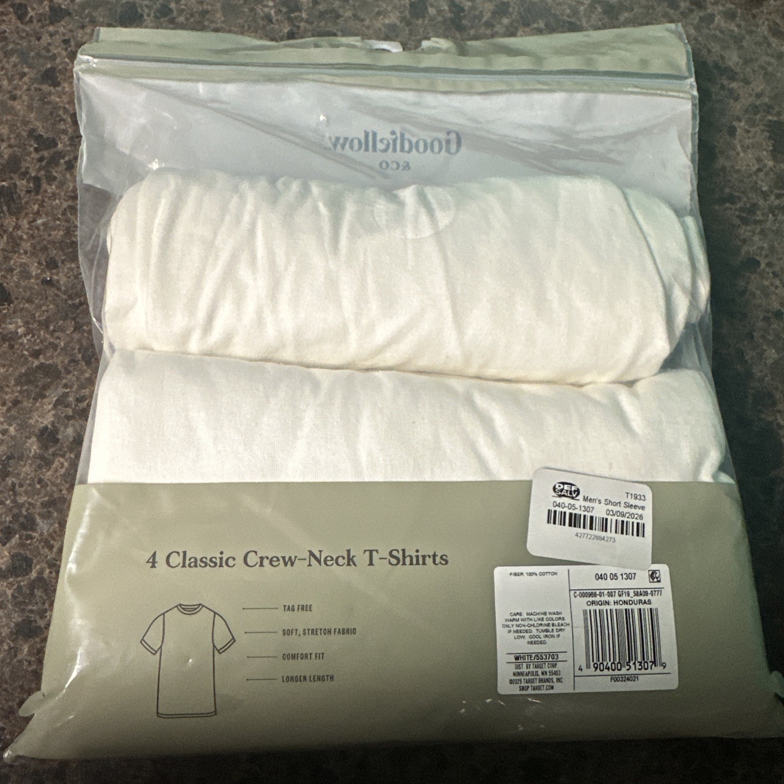 NWT Goodfellow 3 Pack Men’s Cotton Blend Crew Neck T-Shirts White Size S 34/36
