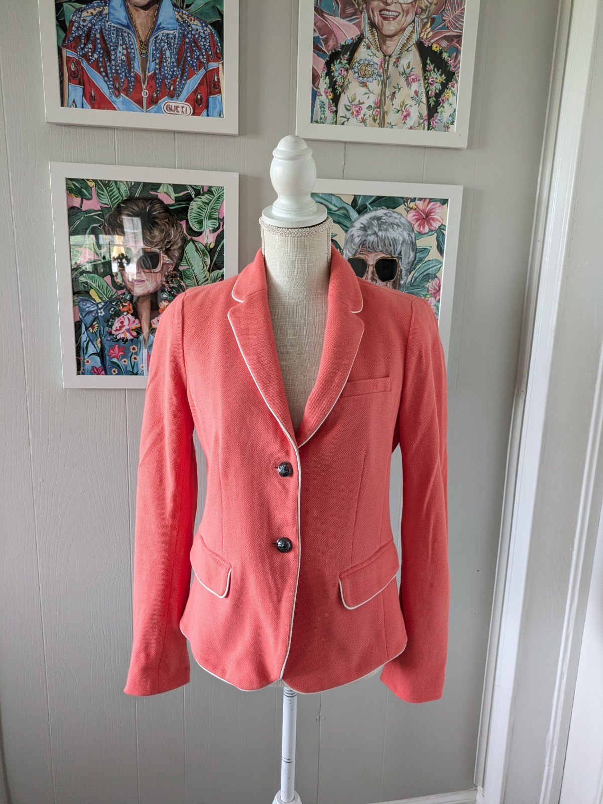 Gap Coral Academy Blazer Jacket Striped Lining 6 Sporty Preppy Classic