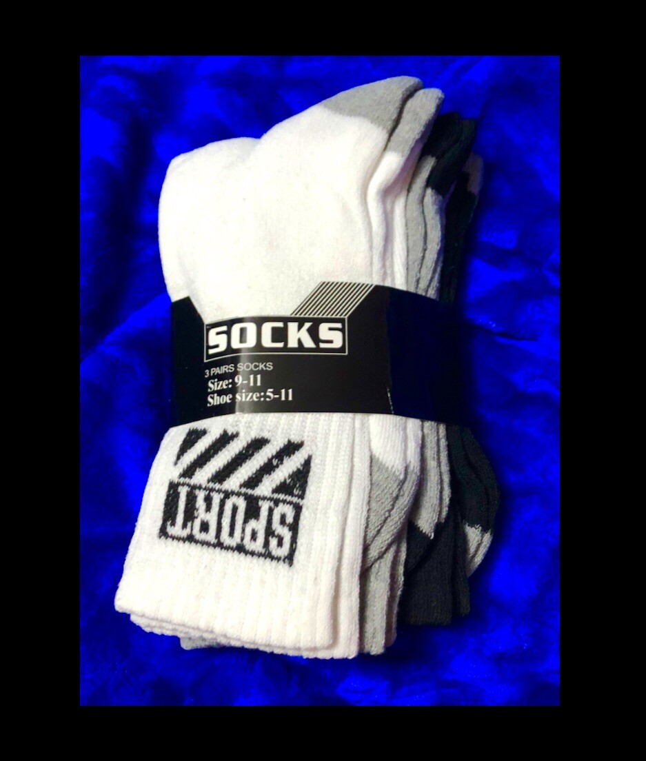 3pk sport winter crew socks 80% cotton,2mm-4mm Thickness,UNISEX,black,white,gray