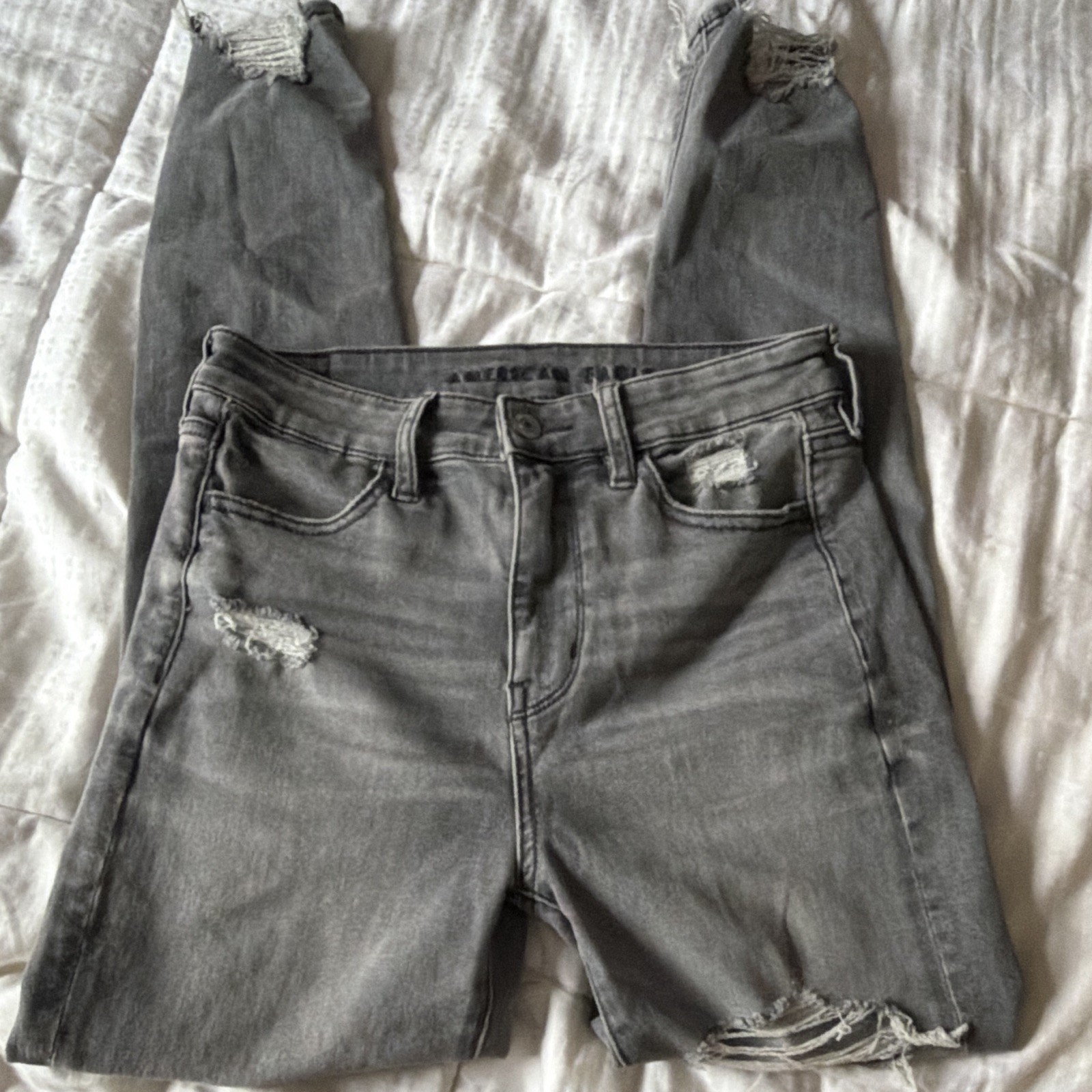 Women’s Gray Distressed Skinny Denim Jeans M Zip/Button 5-Pocket Solid