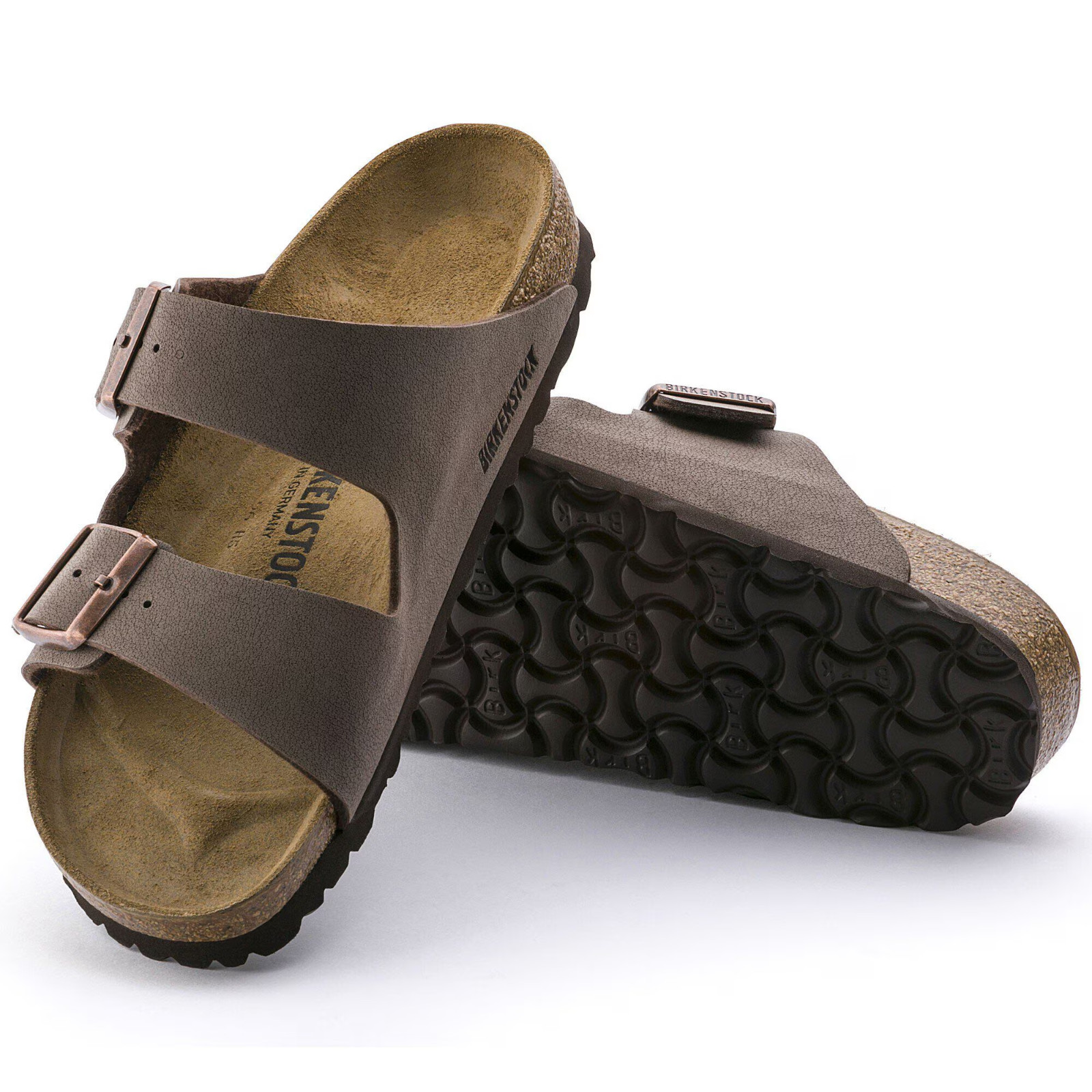 Birkenstock Arizona Birko-Flor Stone Mocha Leather Unisex Sandals New Sizes 6–12