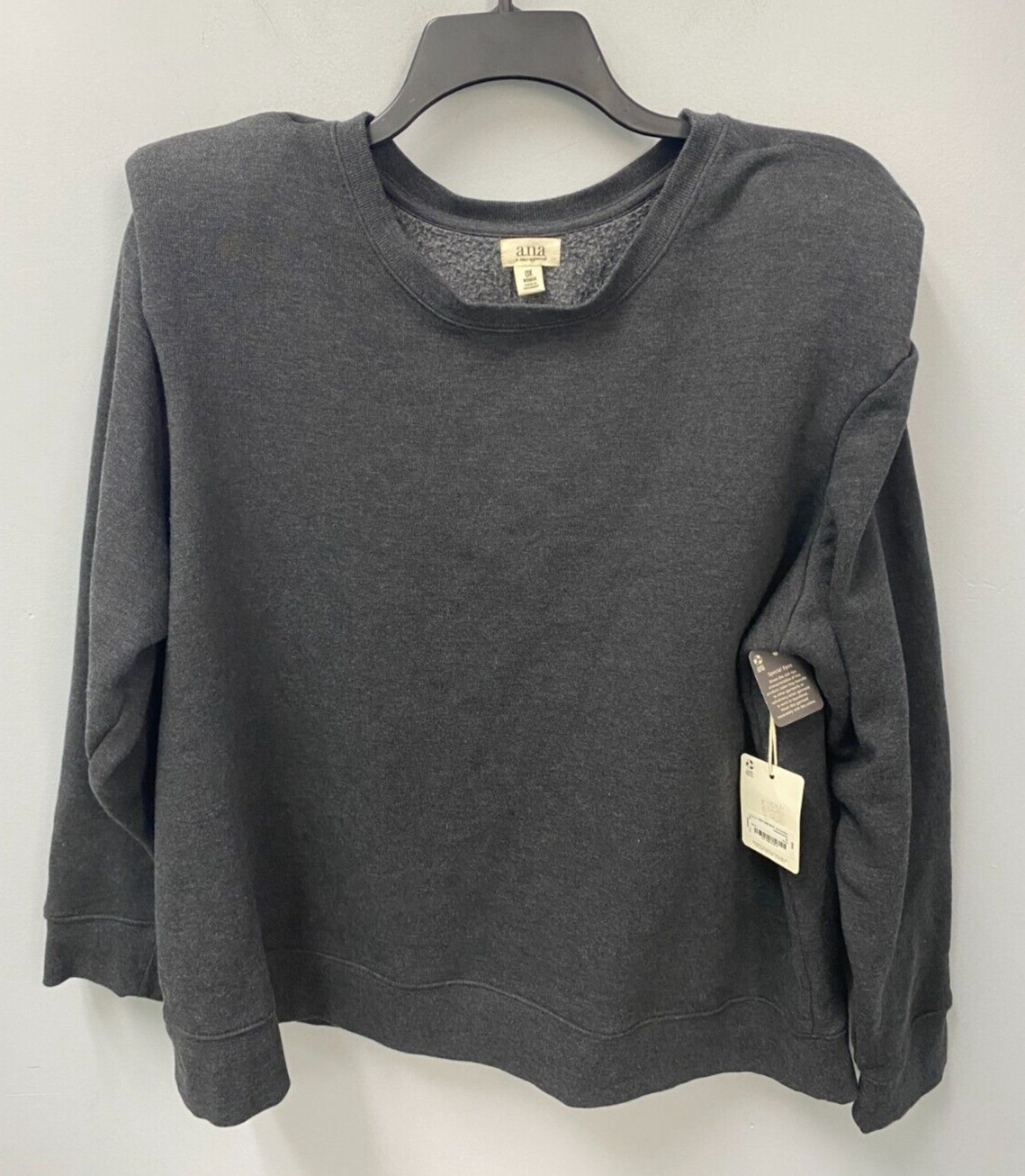 A.N.A Gray Long Sleeve Padded Shoulder Sweatshirt Women’s Sz 0X