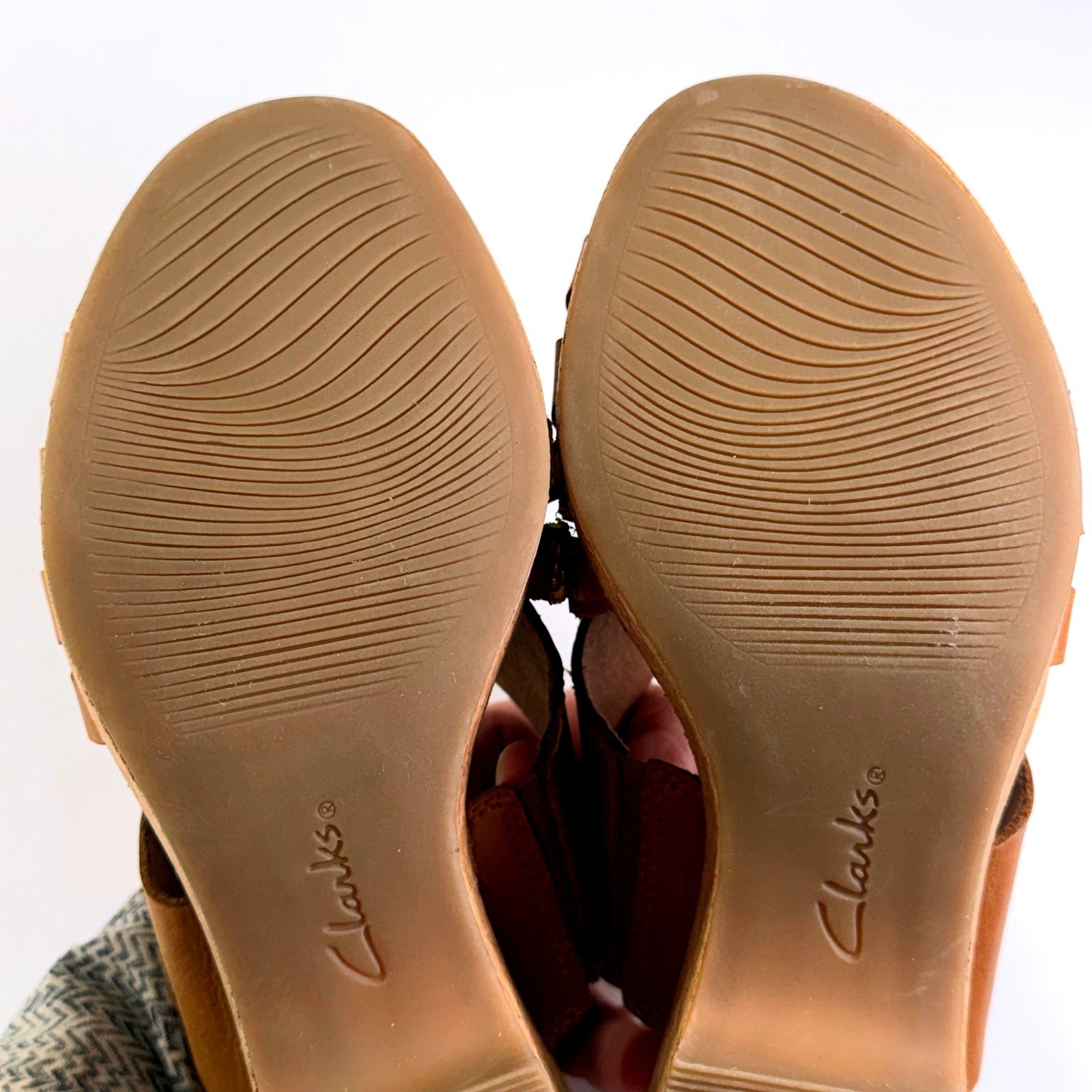 NEW Clarks Giselle Glow Sandals Womens 7 Brown Leather Strappy Cork Wedge Boho