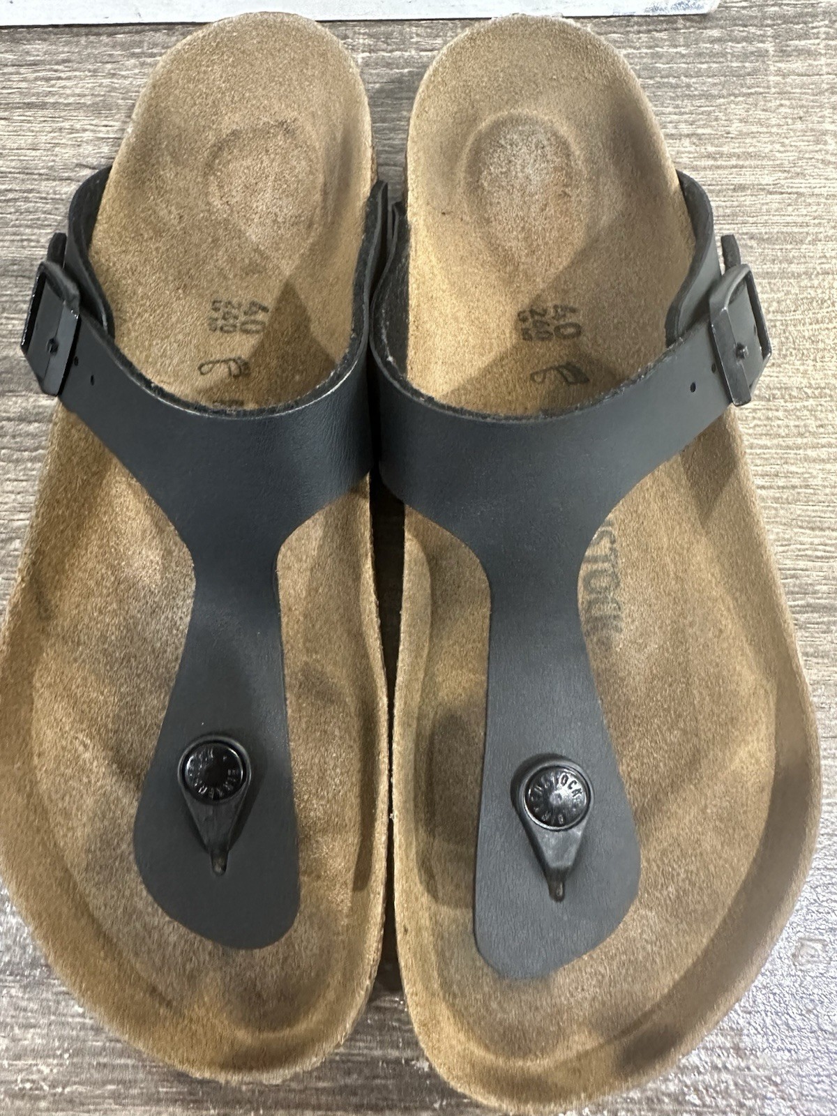 Birkenstock Women’s Black Leather Thong Sandals Adjustable Buckle US 9 EU 40