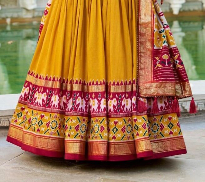 New Wedding Wear Mustard Yellow Tussar Silk Lehenga Choli With Dupatta For Women