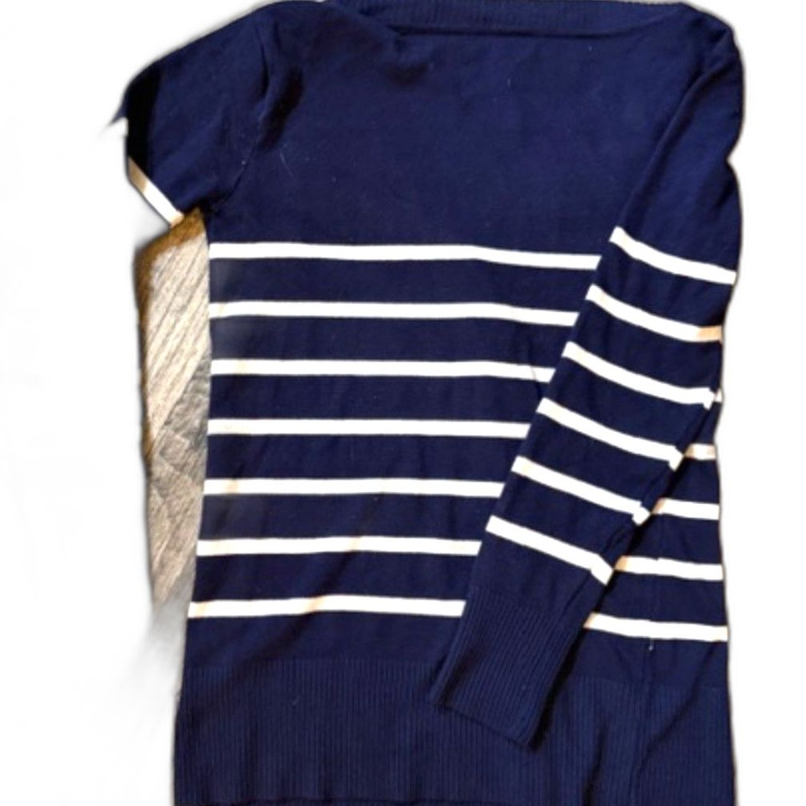 Peaceful Navy Striped Cardigan Sweater Crest Gold Buttons Preppy Nautical Size M