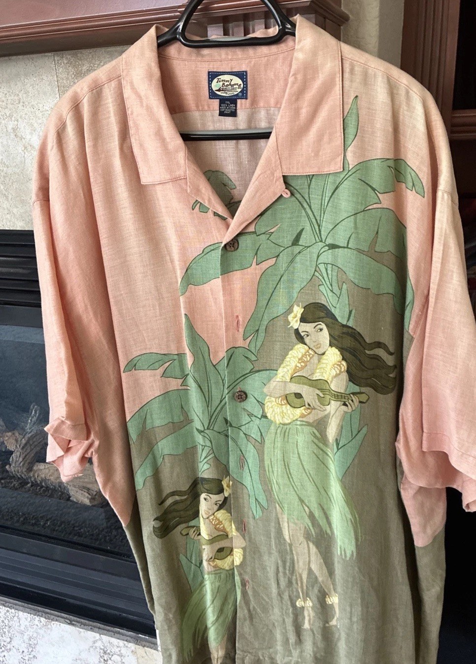 Tommy Bahama Just Duet Camp Shirt Loop Collar Hula Girl Linen Vintage Mens 2xl