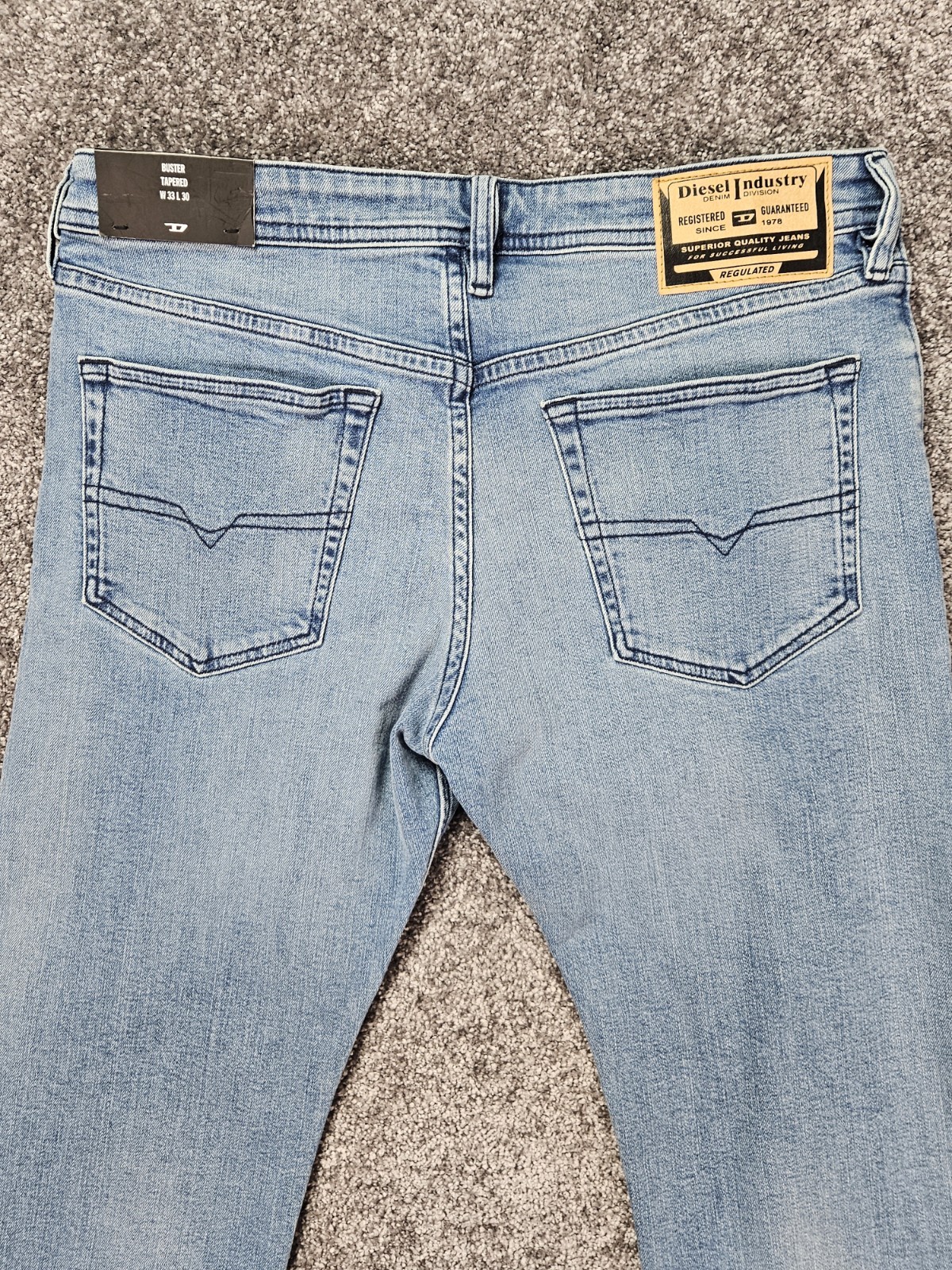 Diesel Buster-X Tapered Jeans Mens 33×30 Light Wash Stretch Denim Button Fly NWT