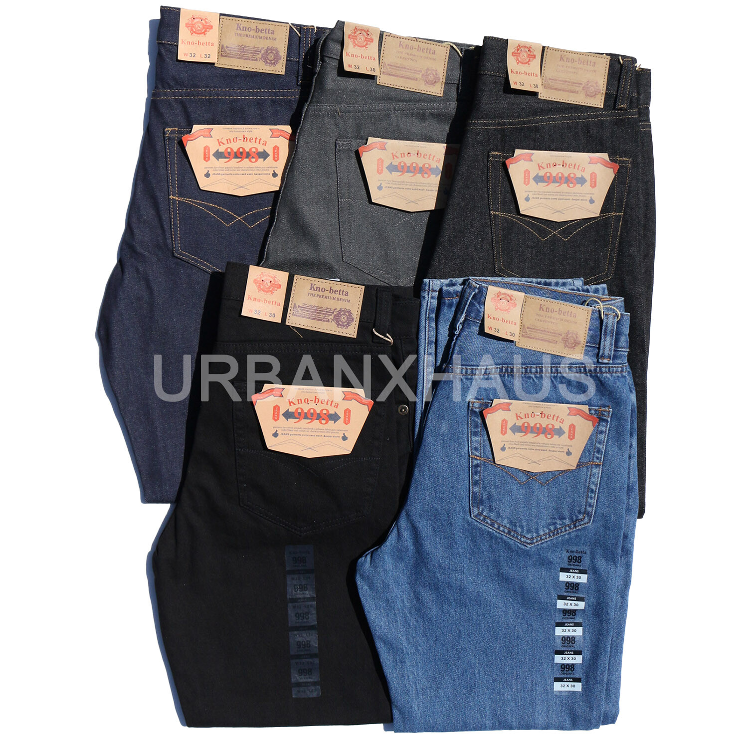 KNO BETTA Men’s Regular Fit Straight Leg Denim Jeans Size 30-50