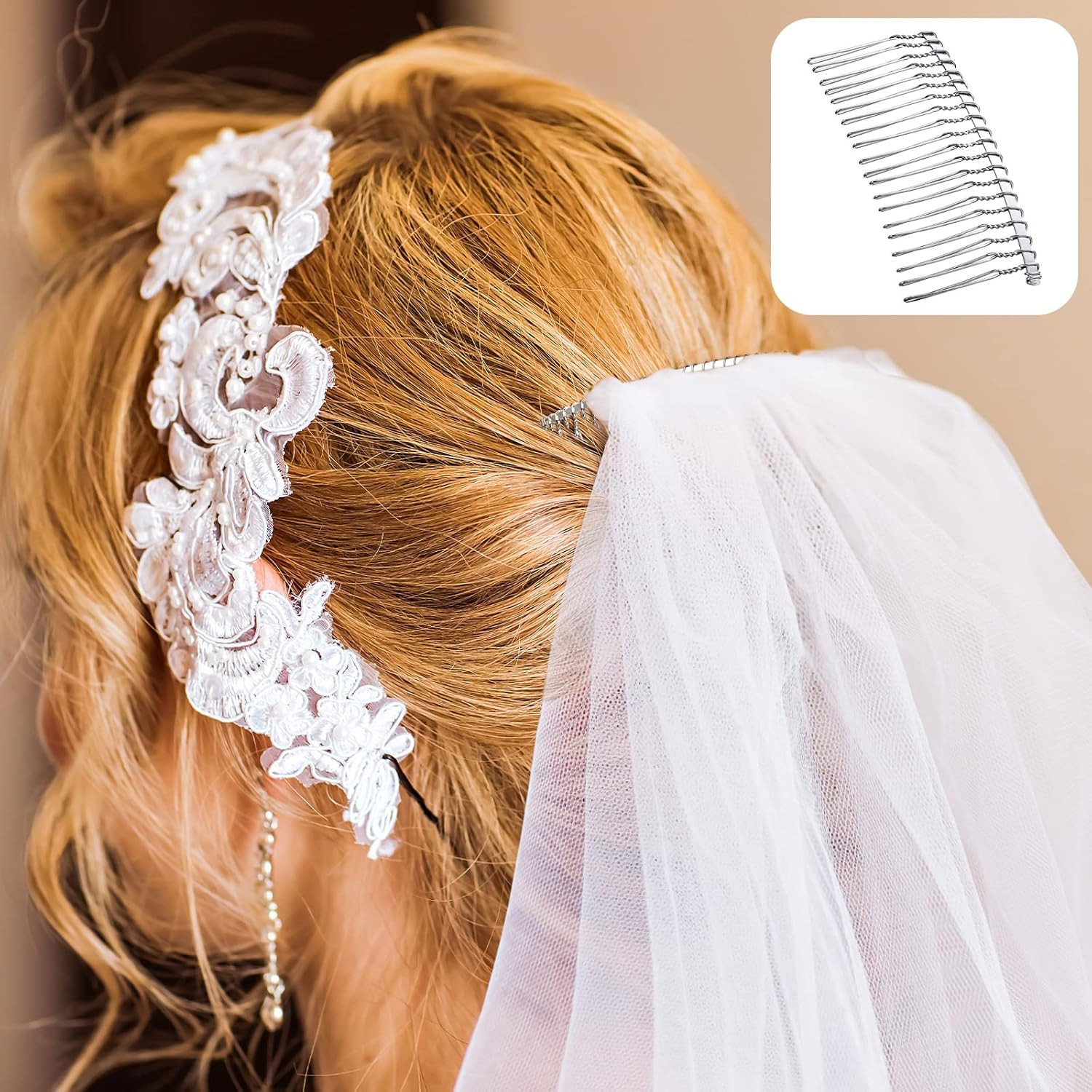 5 Count White Metal Hair Combs With 20 Teeth For Tiaras And Crafts
