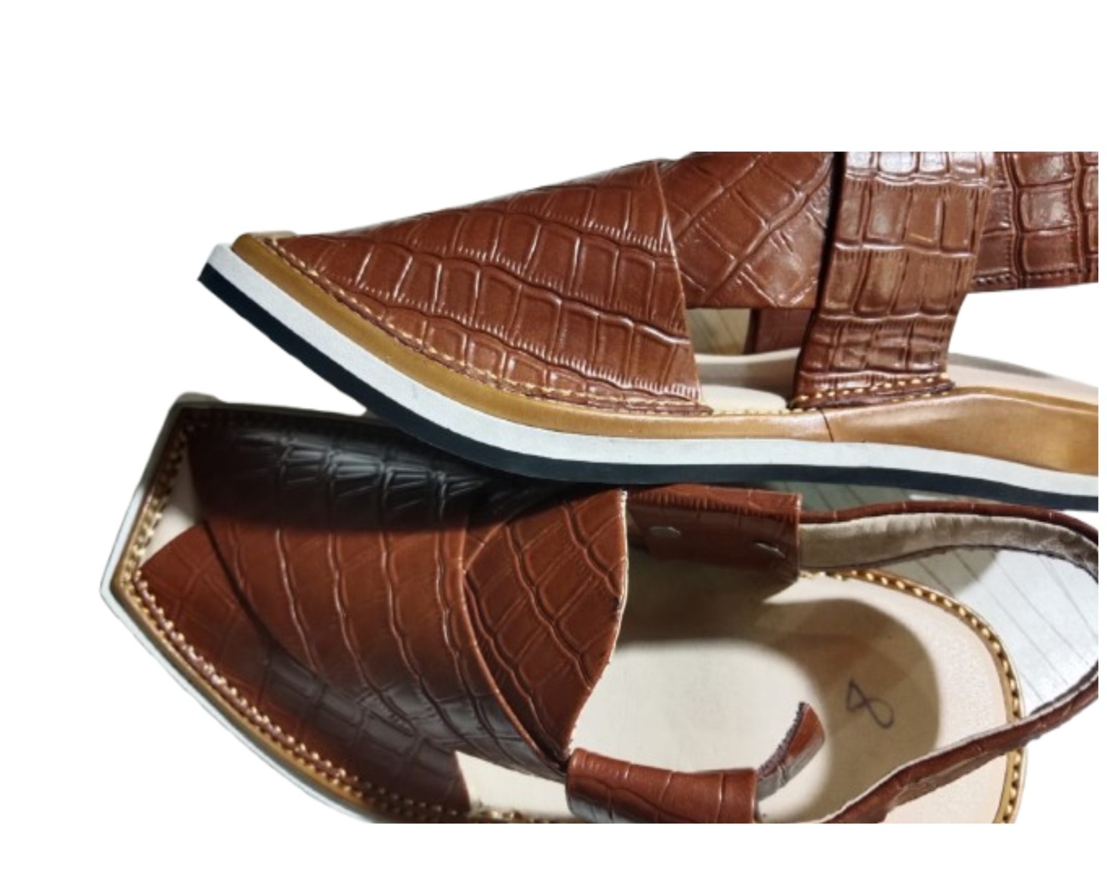 Mens Handmade Peshawari Chappal Crocodile Brown UK 7 8 9 10 11 12