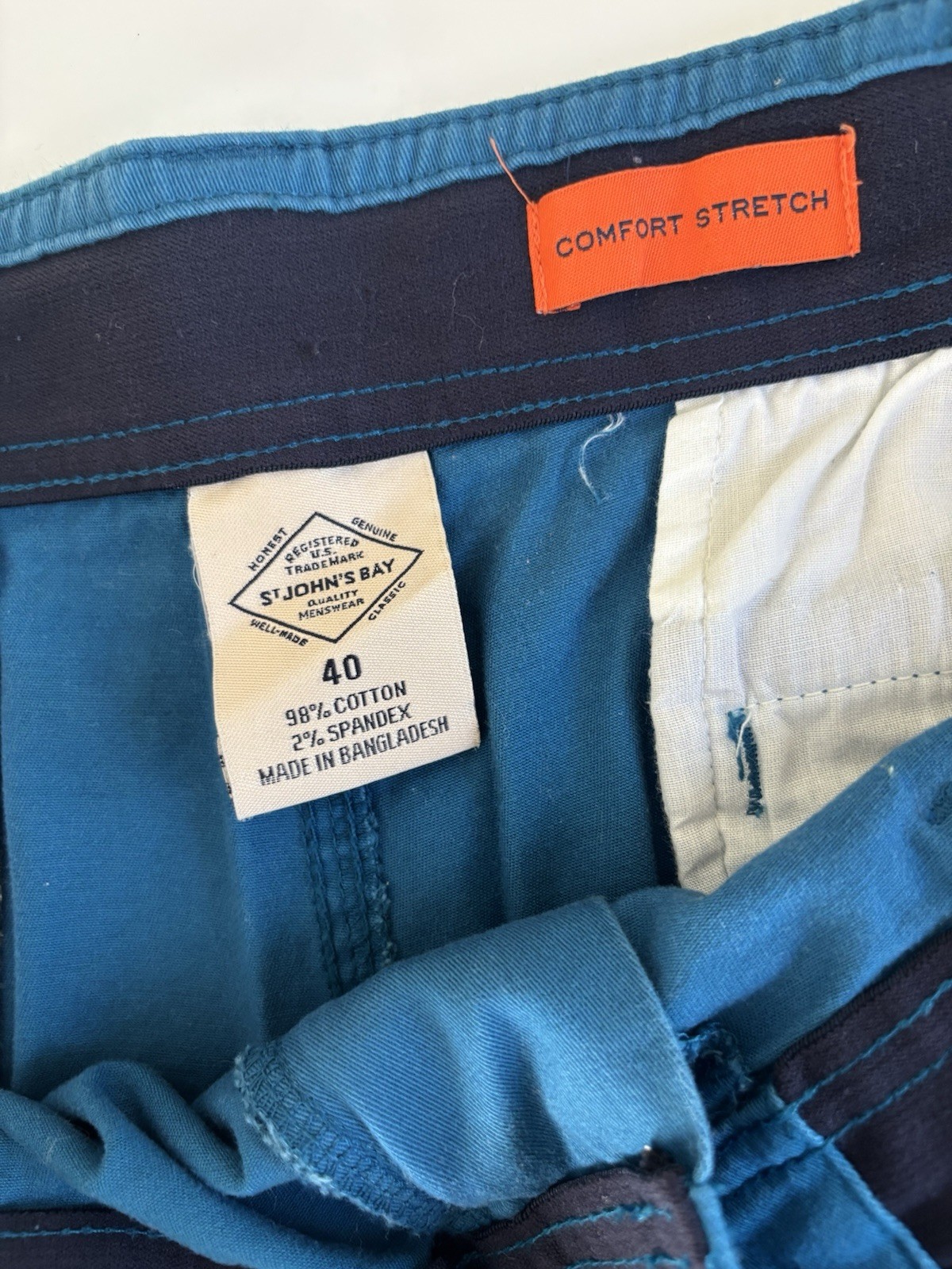 St. John’s Bay Men’s Blue Comfort Stretch Canvas Cargo Shorts Flat Front