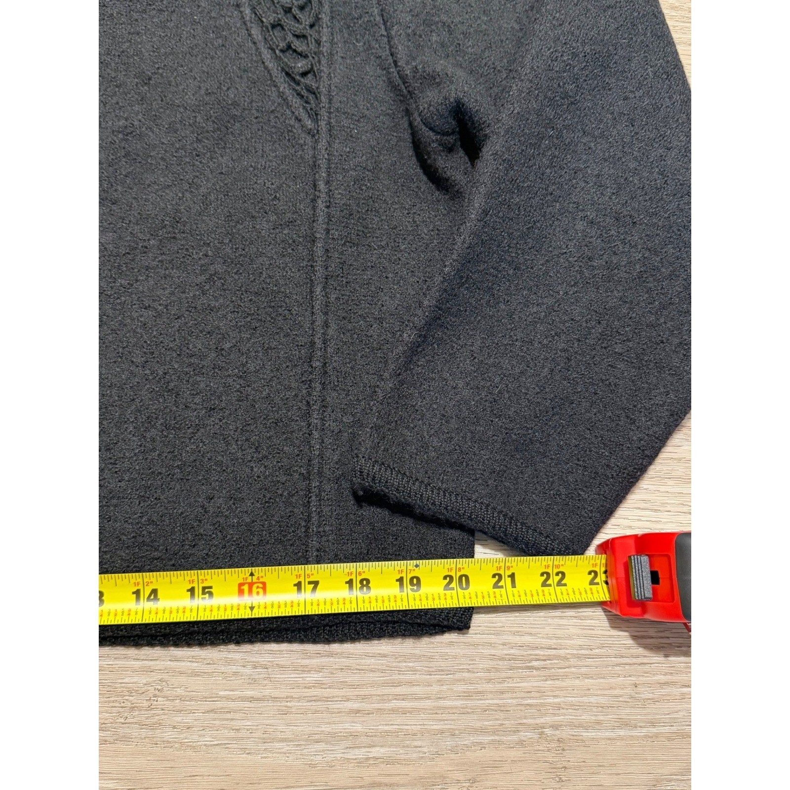 Carroll Reed Vintage 100% Wool Black Cardigan Crochet Detail Gold Button XL