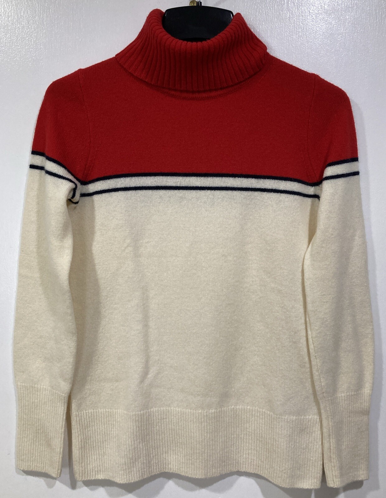 J. Crew x Net-A-Porter Turtleneck Sweater Size XS Cream Red Stripe 100% Wool
