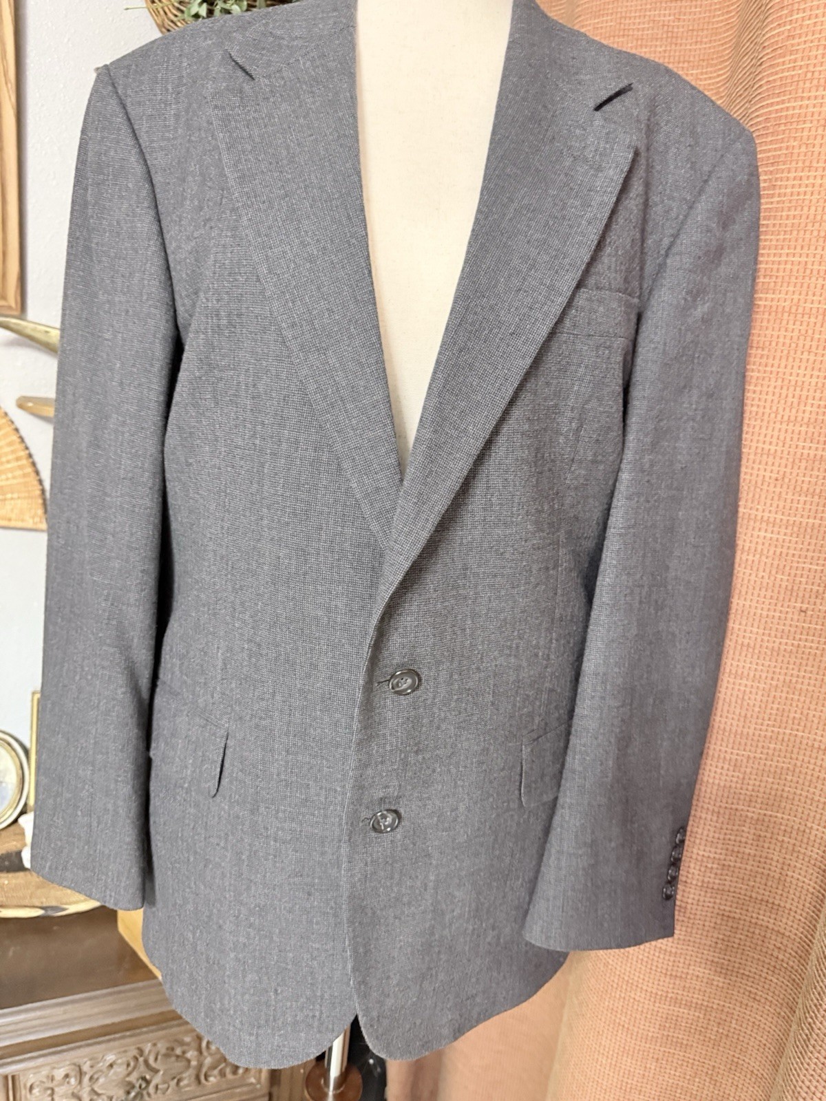 Oscar de la Renta Mens 42R Gray Birdseye 100% Wool Sport Coat Blazer Jacket