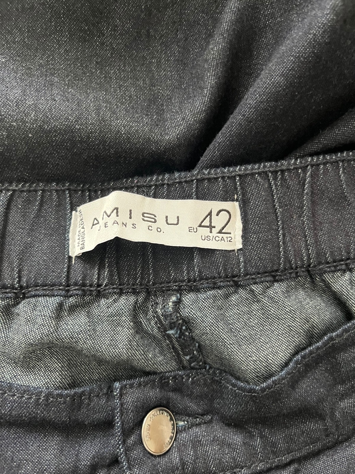 Amisu Dark Blue Barrel Leg Denim Trousers. Size 42.