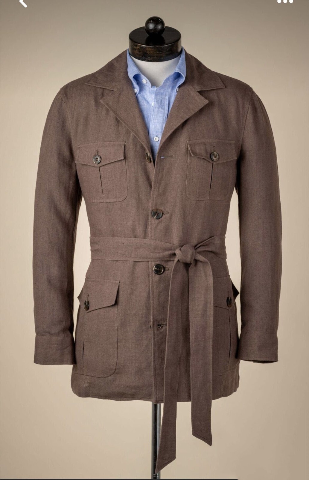 Linen Men Safari Jacket Summer with Belt Outdoor VintageProm Casual Hunting Coat