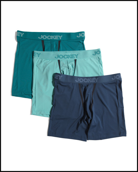 Jockey Men’s Boxer Briefs 3 Pack Large 36-38 Blue Teal Chafe Proof Pouch Stretch