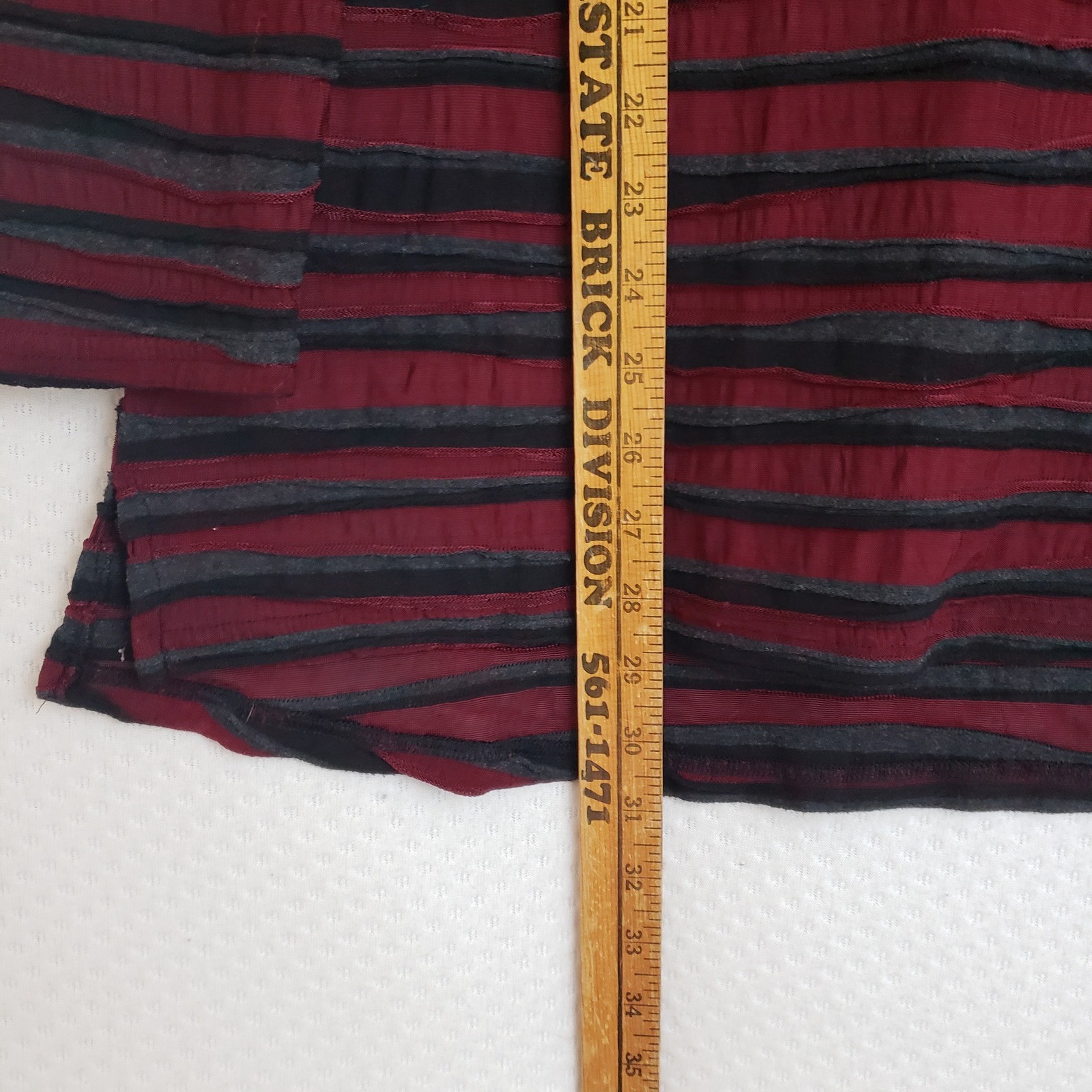 Cut Loose Womens Tunic Top Burgundy Gray Striped LS Textured Sz M semi-sheer
