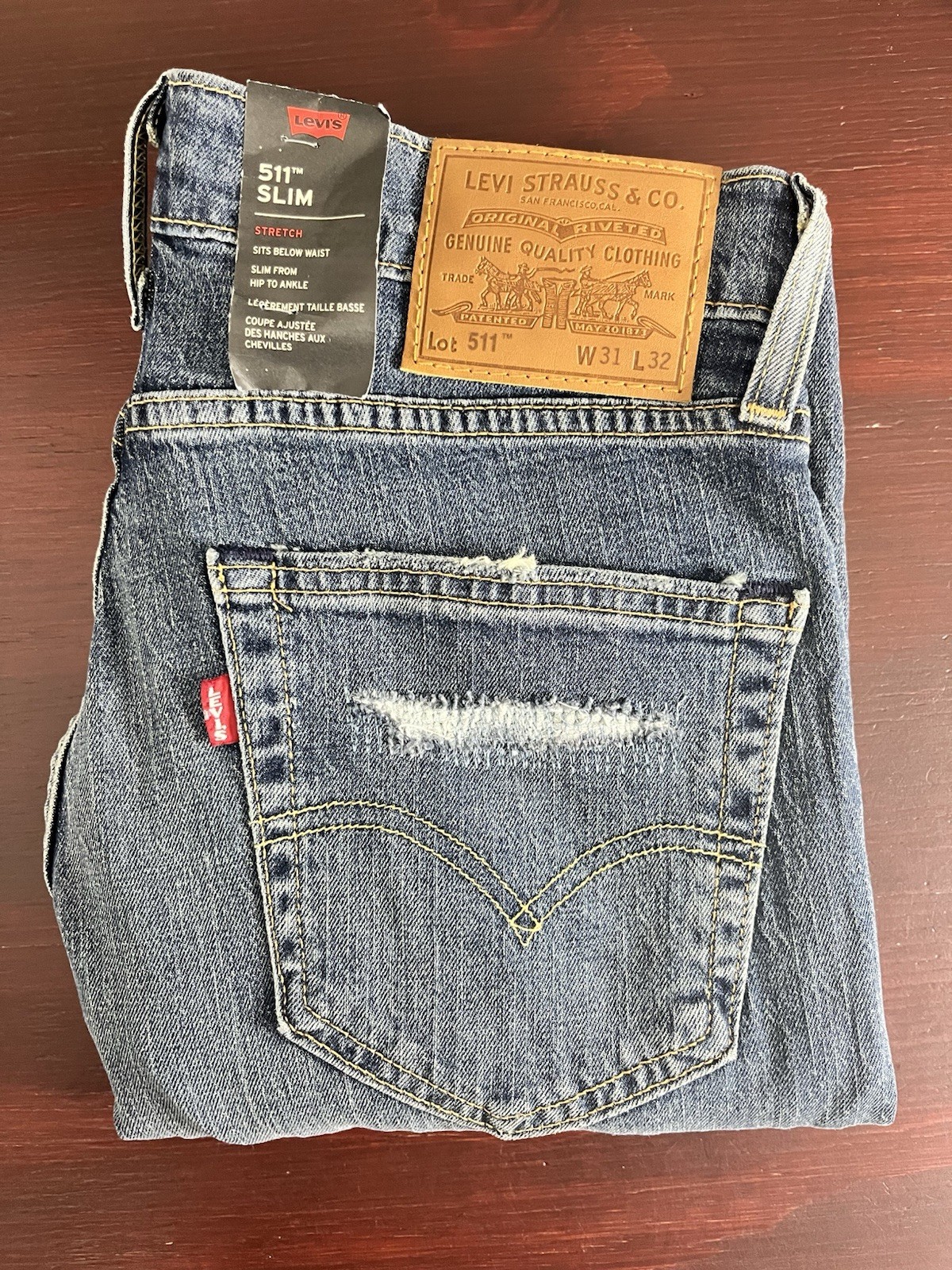 Levi’s Strauss 511 Men’s Distressed Slim Fit Stretch Irregular Jeans 31×32