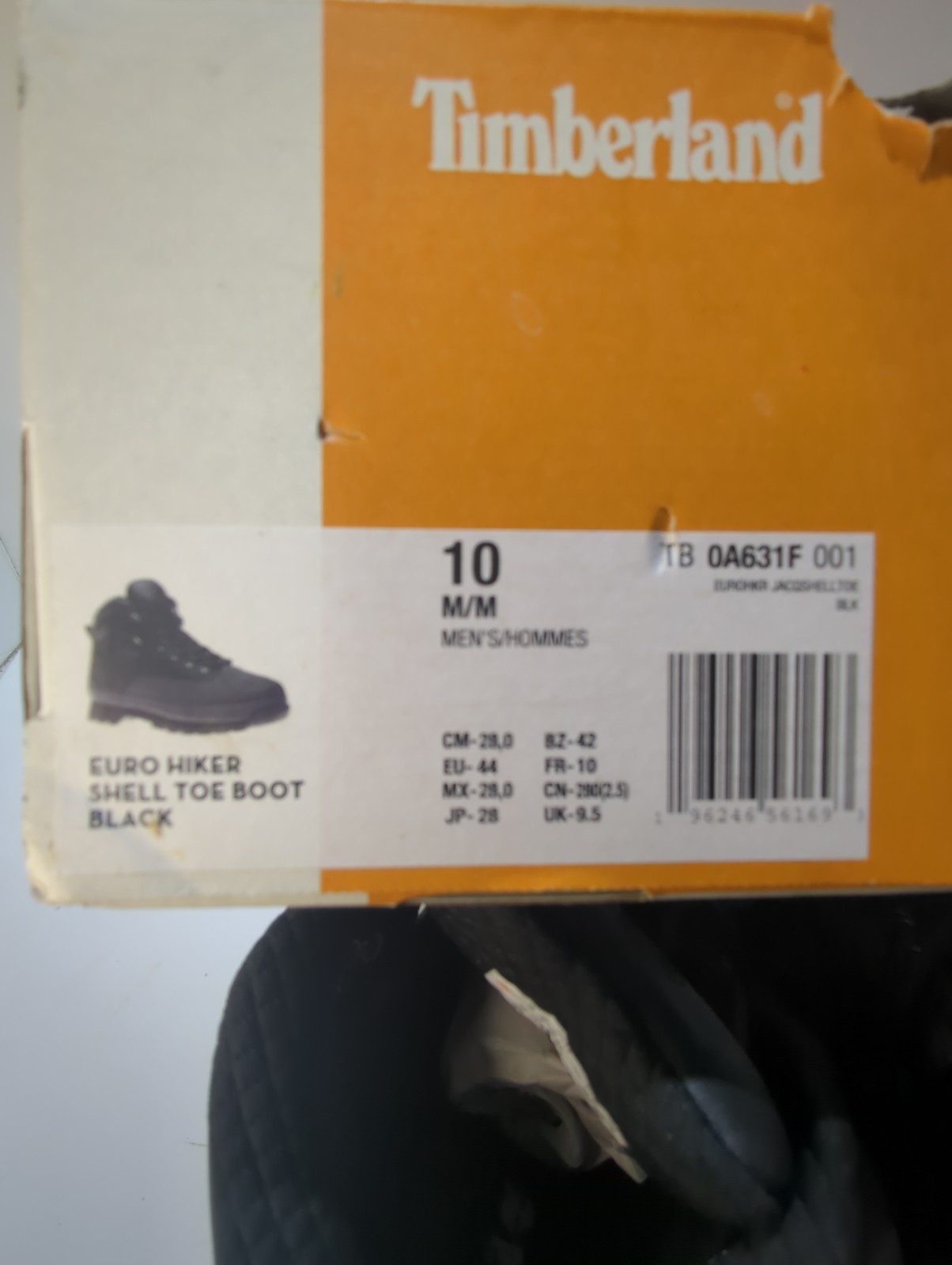 Timberland Mens Euro Hiker Shell Toe Boots Black Waterproof A631F Men’s Size 10