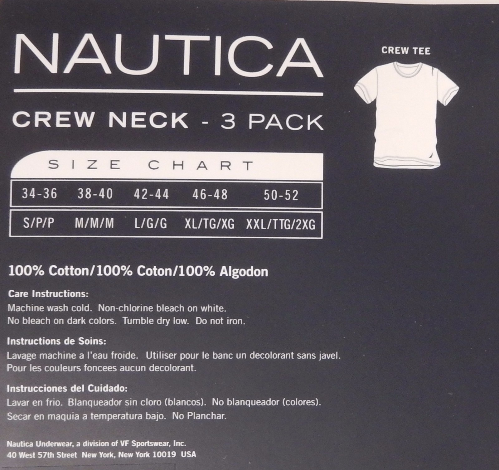 3 GENUINE NAUTICA MENS COTTON WHITE CREW-NECK S M L XL XXL T-SHIRTS UNDERSHIRTS