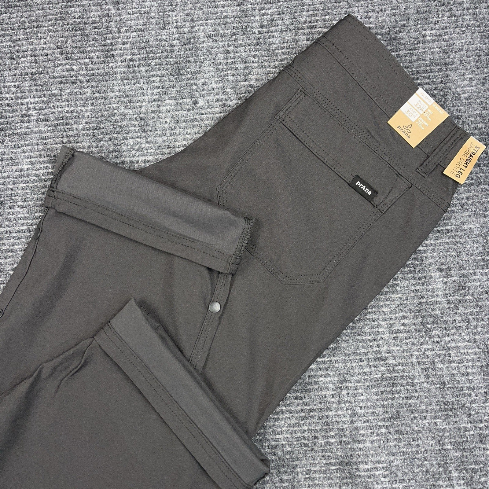 PrAna Stretch Zion Pant Gray Men’s 32×30 Straight Fit Hiking Cargo Roll UP NWT