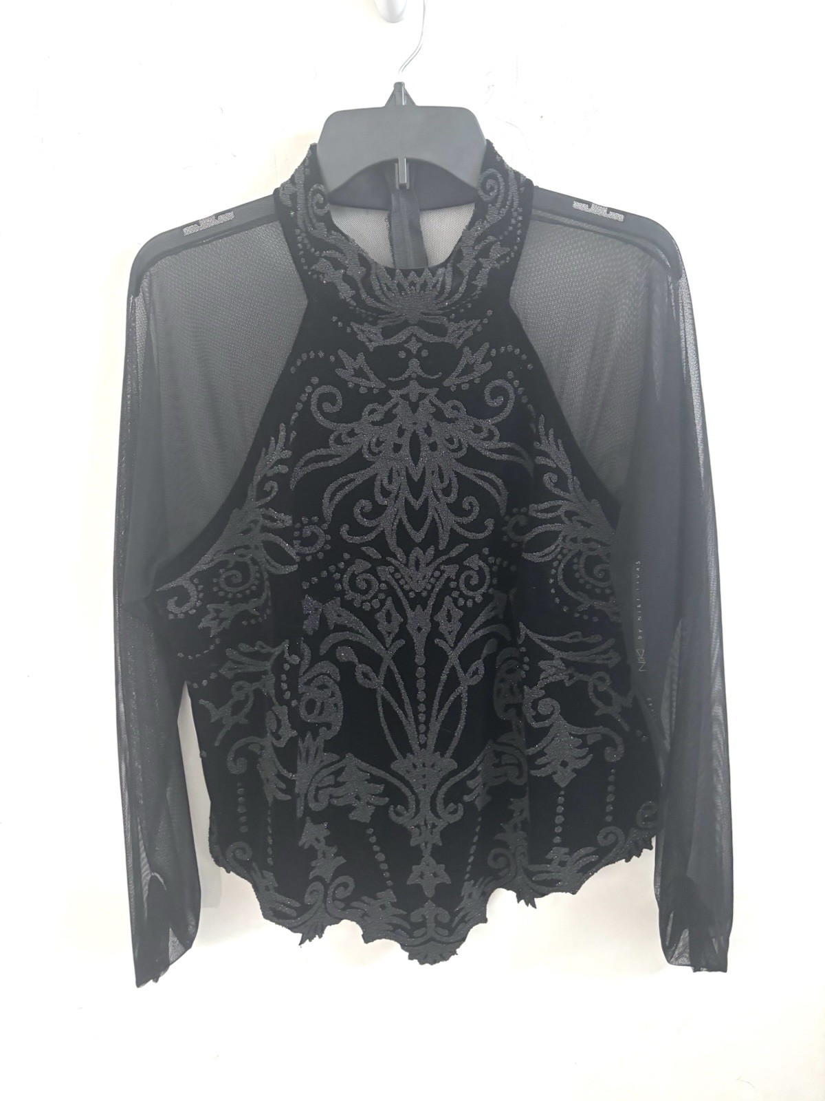 Indie Forest Fairy Gothic Black 2X Velvet Sheer Mesh Baroque Embroidered Blouse