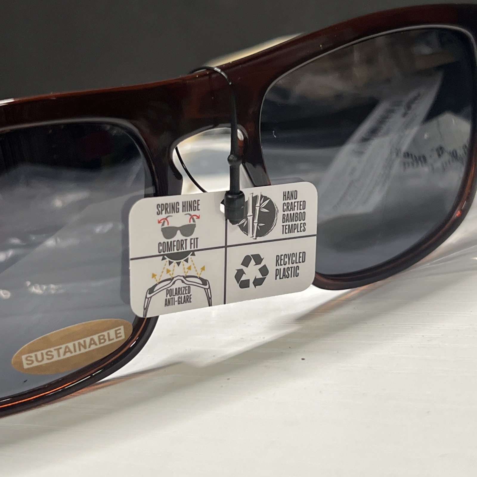 Pugs Premium PR1 Sunglasses with Brown/Bamboo Frame & Black Lenses New UV400