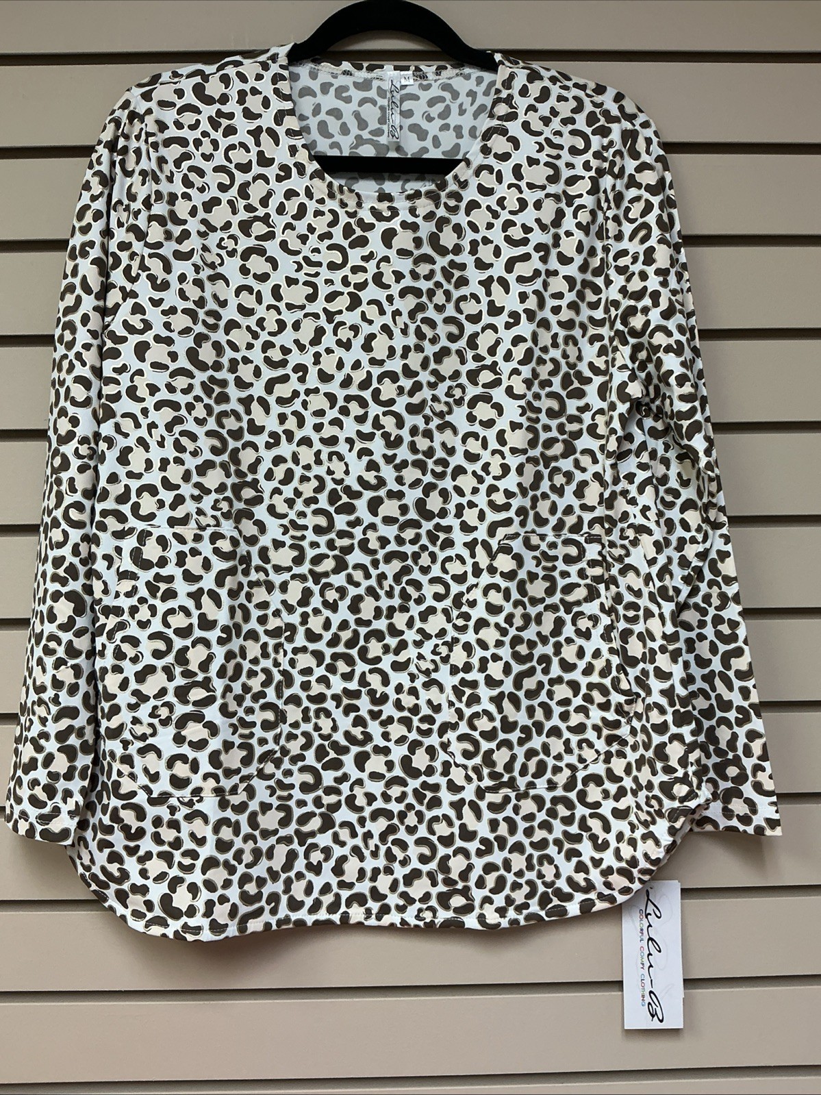 M Lulu B Bronze Blush & White Round Neck Top Long Sleeves UPF 50 Pockets NWT